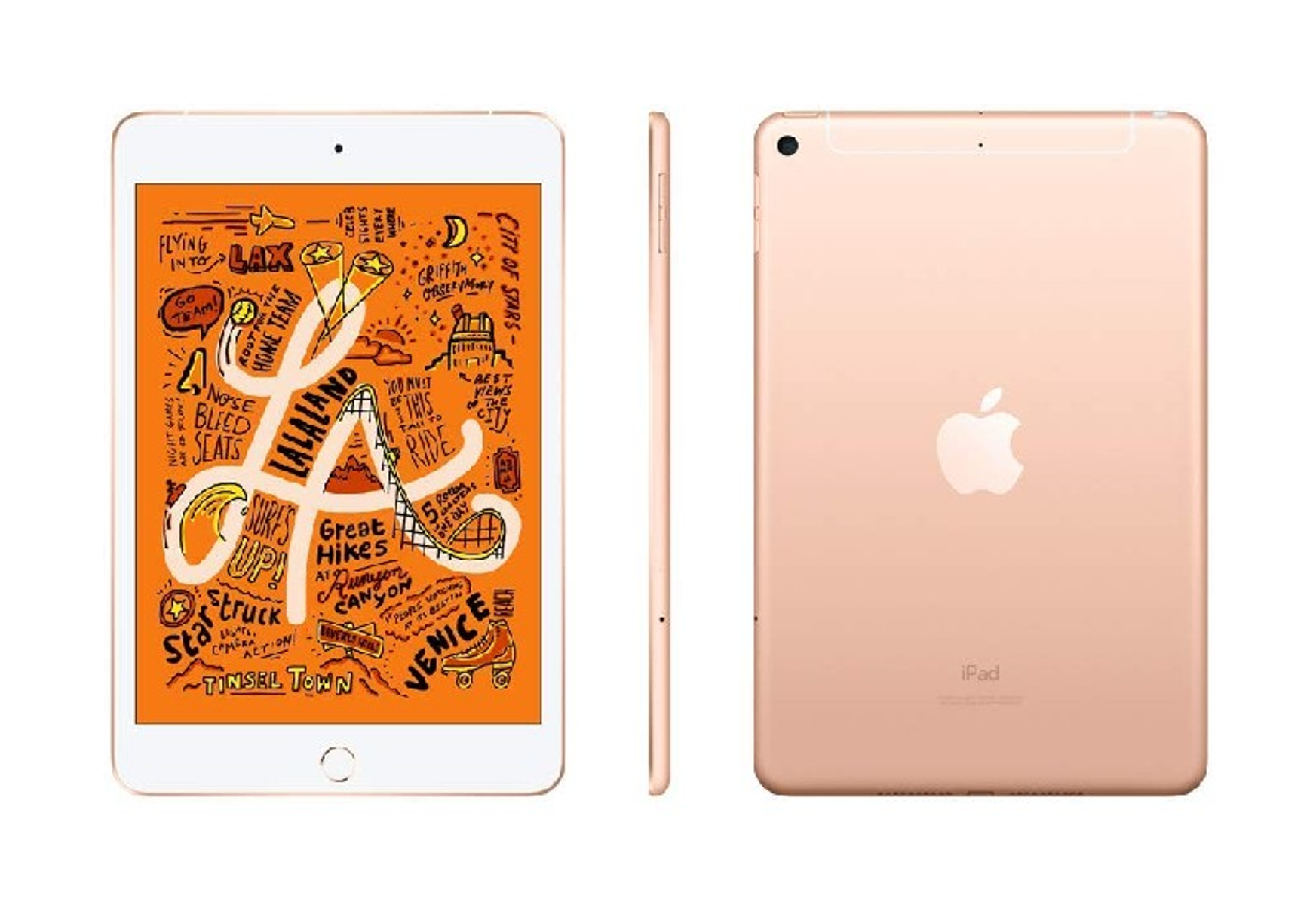 iPad con grafica sul davanti. Tablet con un disegno sul davanti.
