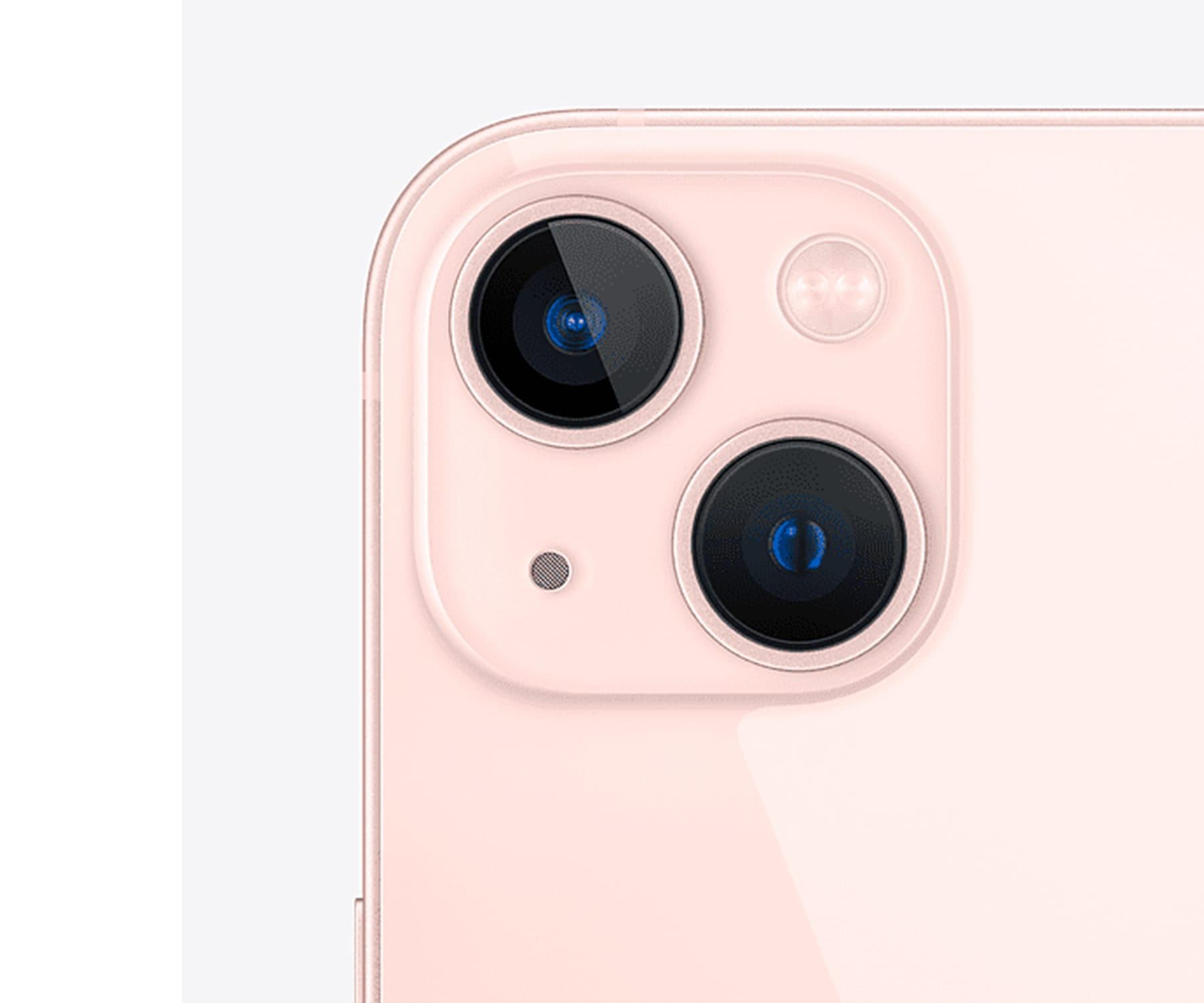 Zbliżenie różowego modułu aparatu w telefonie. Widoczne są dwa duże obiektywy i jeden mały.