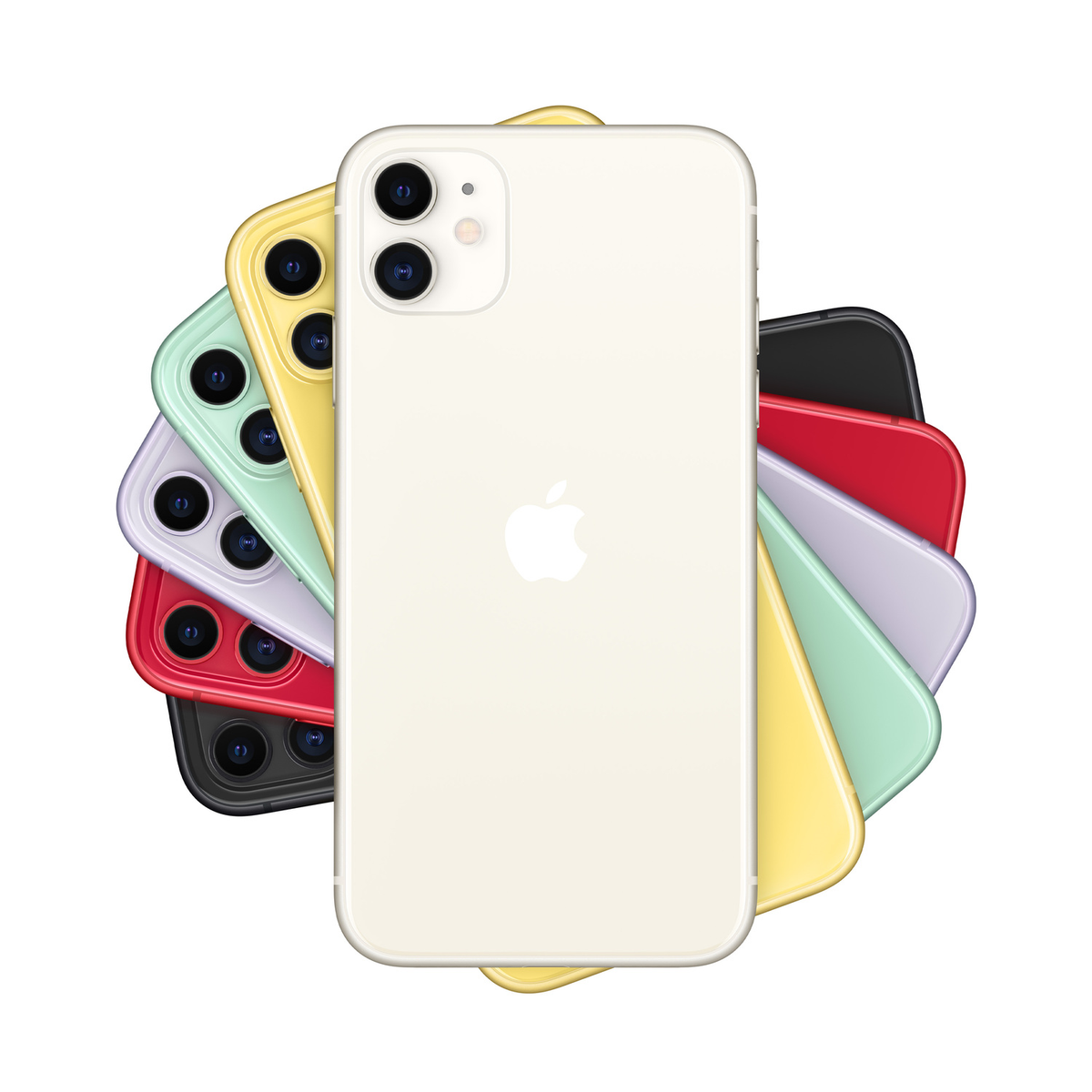 Un gruppo di telefoni colorati, vari colori: bianco, giallo, verde, viola, nero, rosso e giallo.