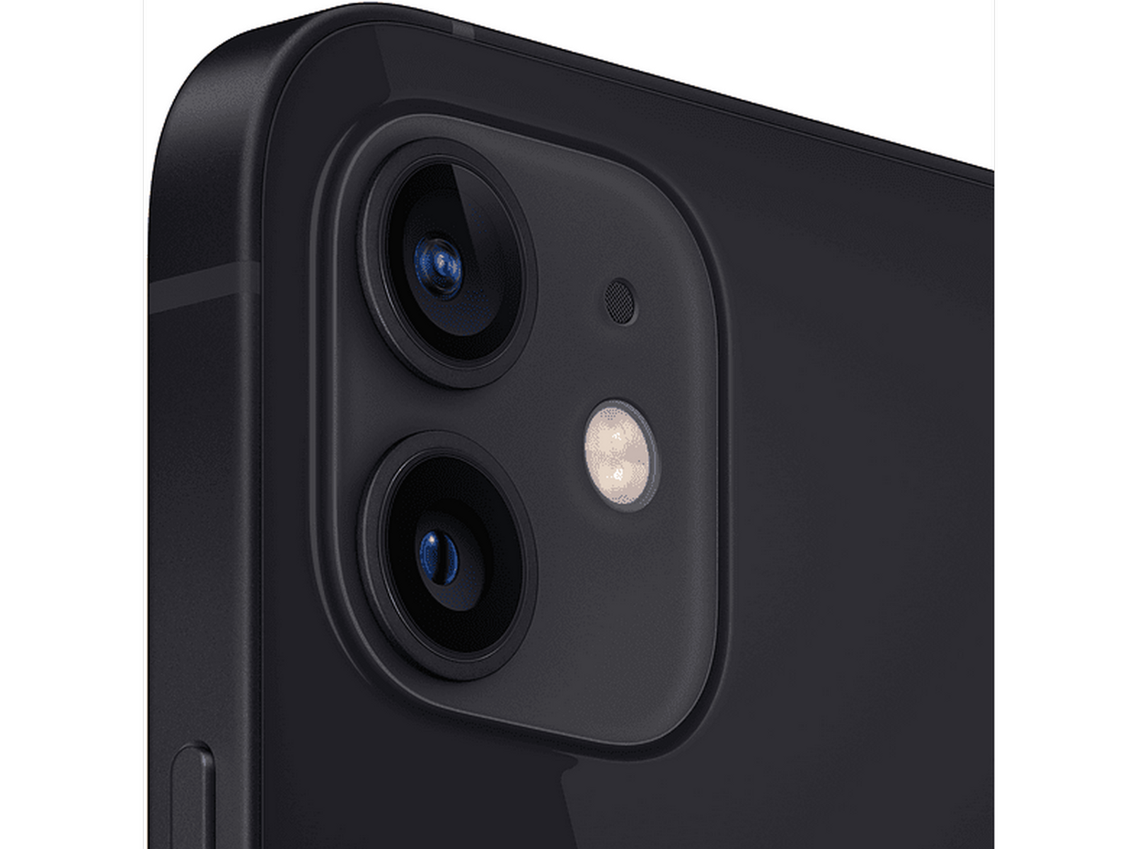 Zbliżenie aparatu w telefonie. Dwa obiektywy i lampa błyskowa w czarnym telefonie.