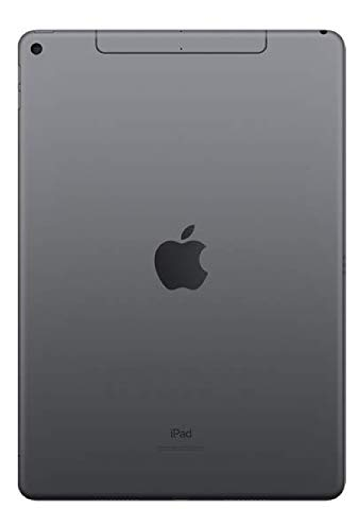 Parte trasera gris oscuro del iPad con el logotipo de Apple.