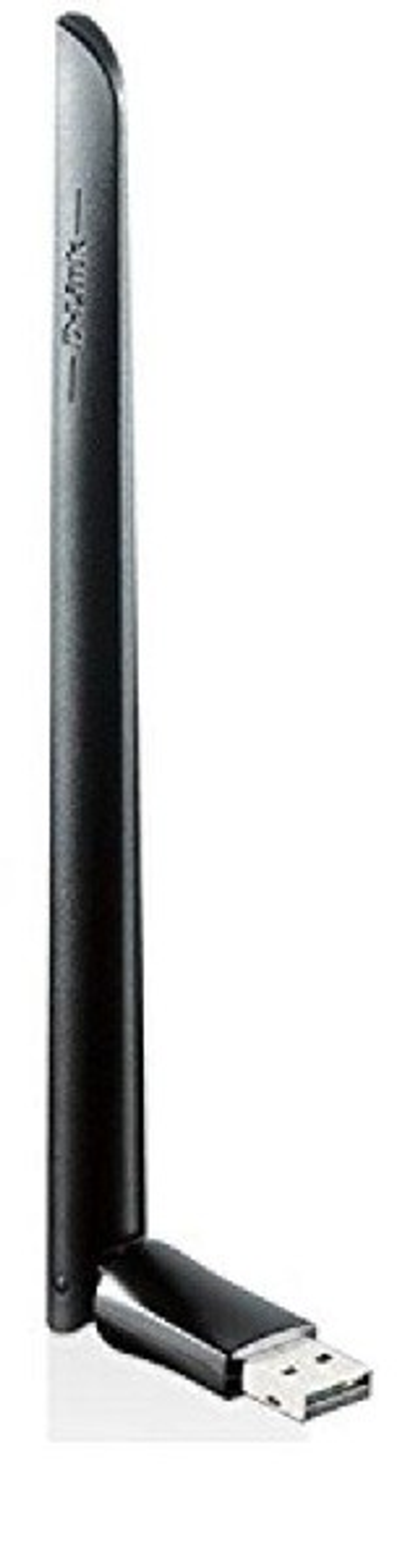 Un adaptador wifi USB negro con antena larga.