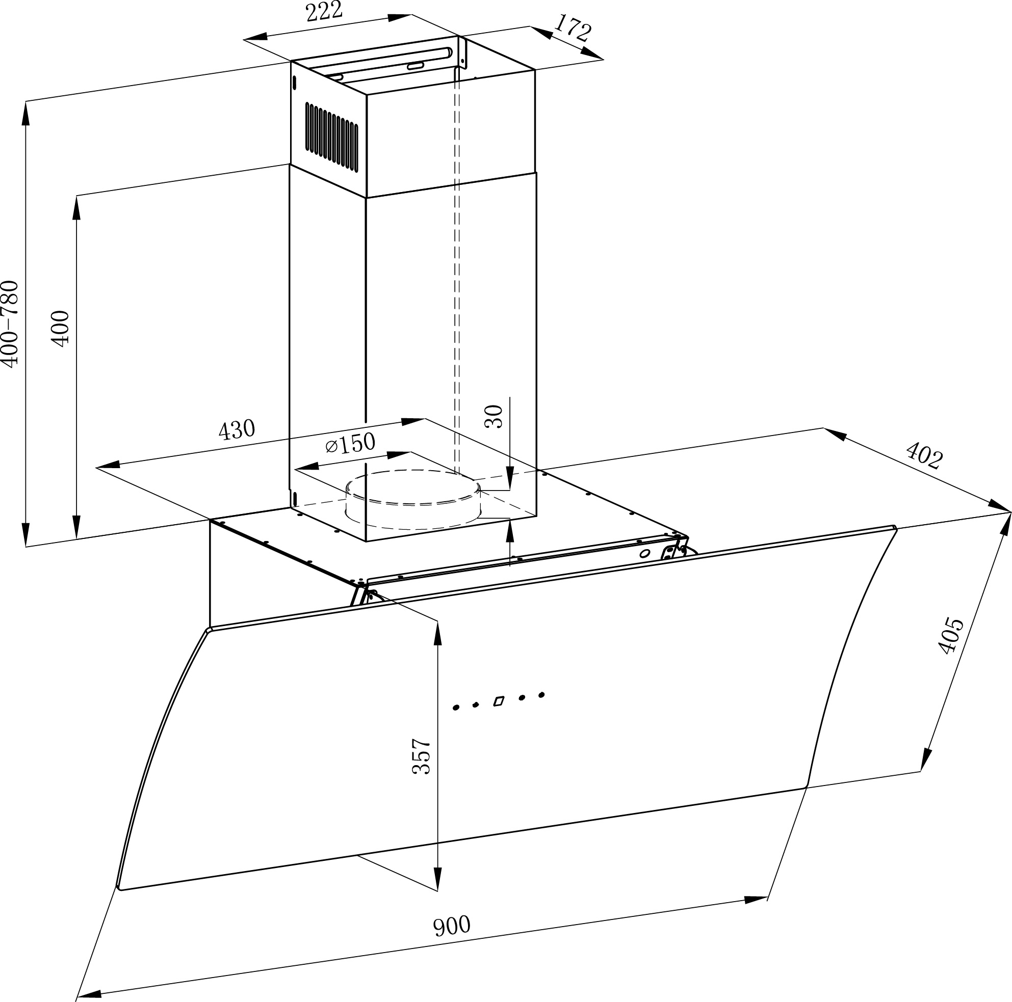 mm (900 CH 55090 breit, mm RESPEKTA WA++, Schrägdunstabzugshaube tief) 402