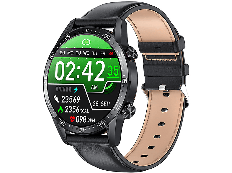 Leder, Bluetooth Schwarz Smart Talk Watch Schwarz Schrittzähler Smart-Armband NFC Herzfrequenzmesser Smartwatch BRIGHTAKE