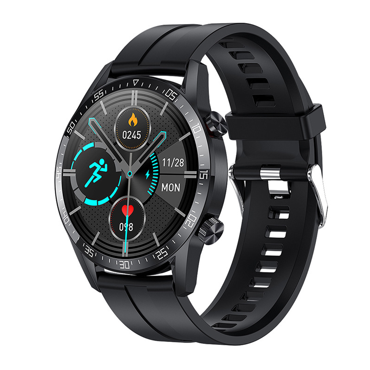 BRIGHTAKE Smart Watch Schwarz NFC Schrittzähler Talk Smart-Armband Herzfrequenzmesser Silikon, Bluetooth Schwarz Smartwatch