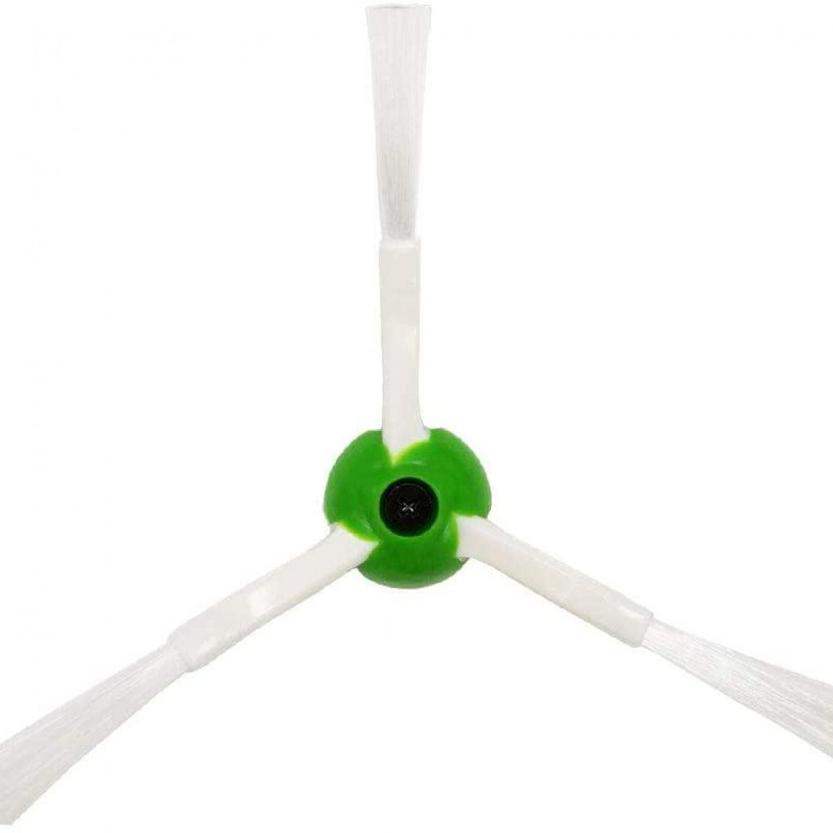 Szczotka do robota sprzątającego z trzema ramionami i zielonym środkiem. Białe tło.