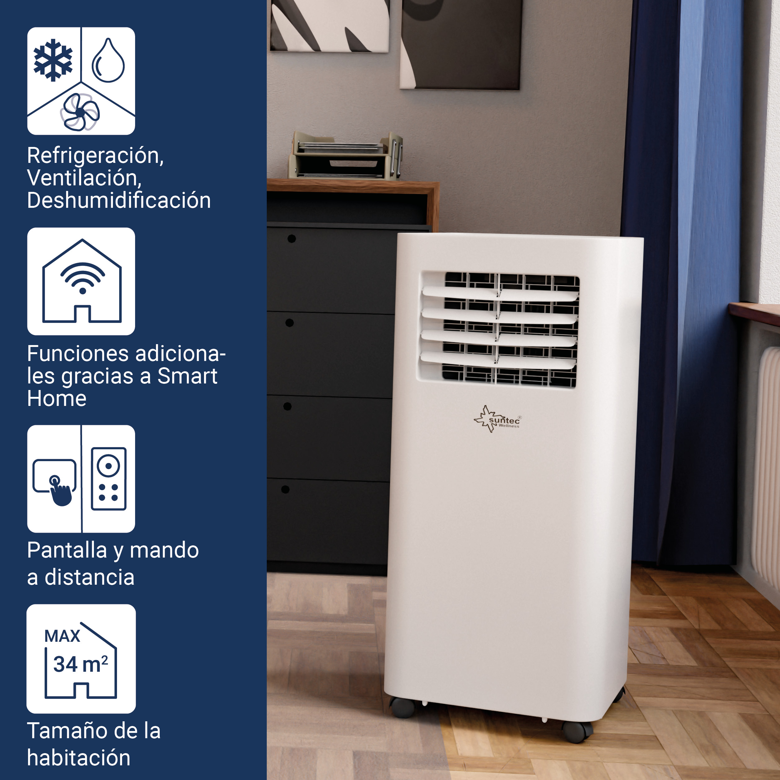 SUNTEC Comfort 9.0 APP Eco Raumgröße: A) Klimagerät mobiles R290 34 EEK: Weiß (Max. m²
