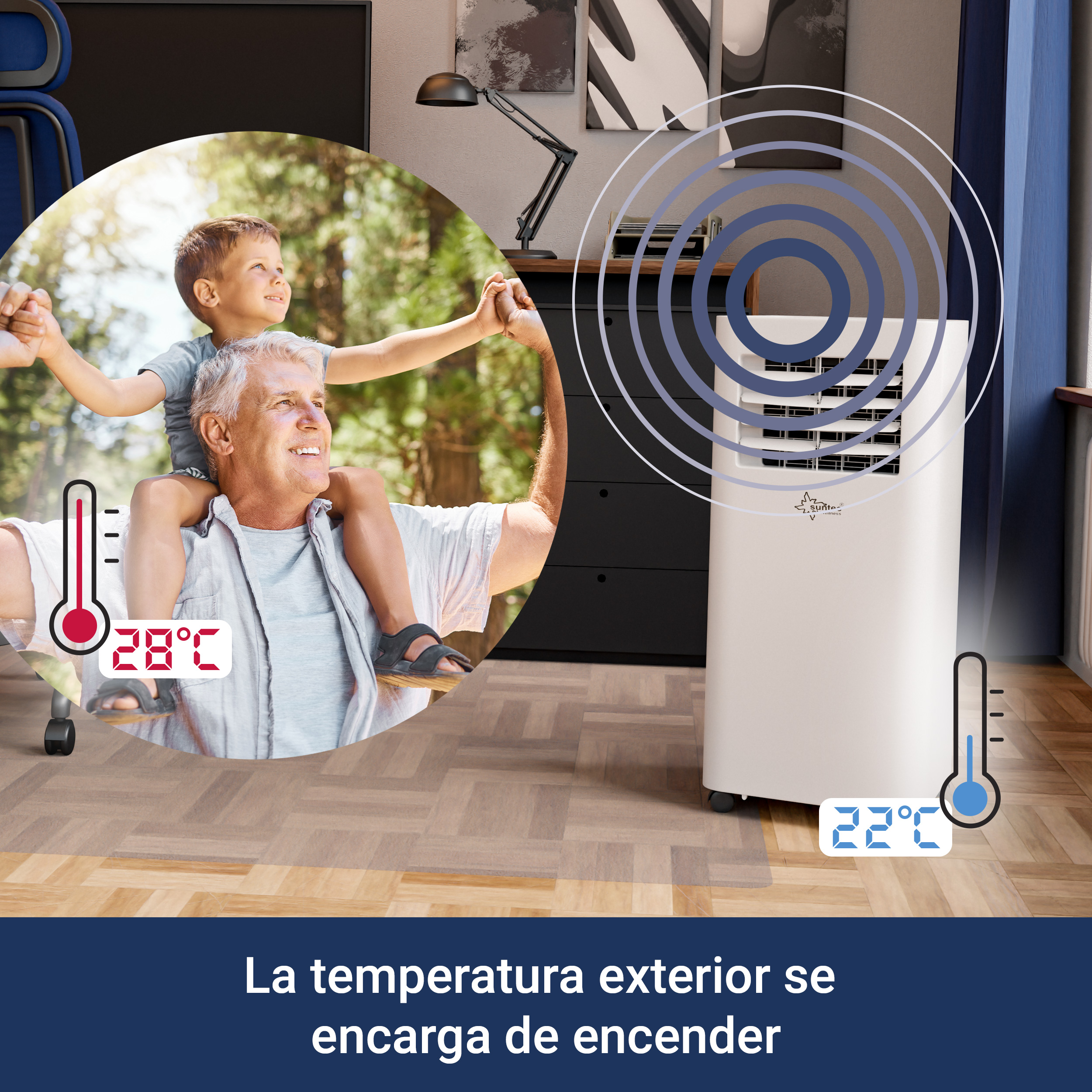 SUNTEC APP Raumgröße: 9.0 Comfort Klimagerät m², (Max. EEK: A) mobiles R290 Eco 34 Weiß