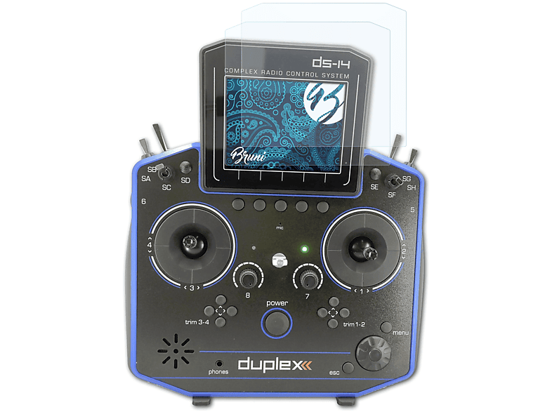 BRUNI 2x Basics-Clear Schutzfolie(für Jeti Transmitter Duplex DS-14 II)