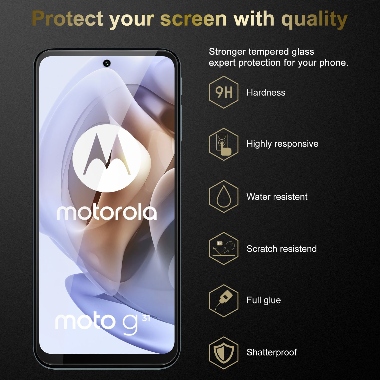 Protezione schermo per telefono con telefono Motorola. Caratteristiche: durezza 9H, reattivo, resistente ad acqua e graffi, colla piena e infrangibile.