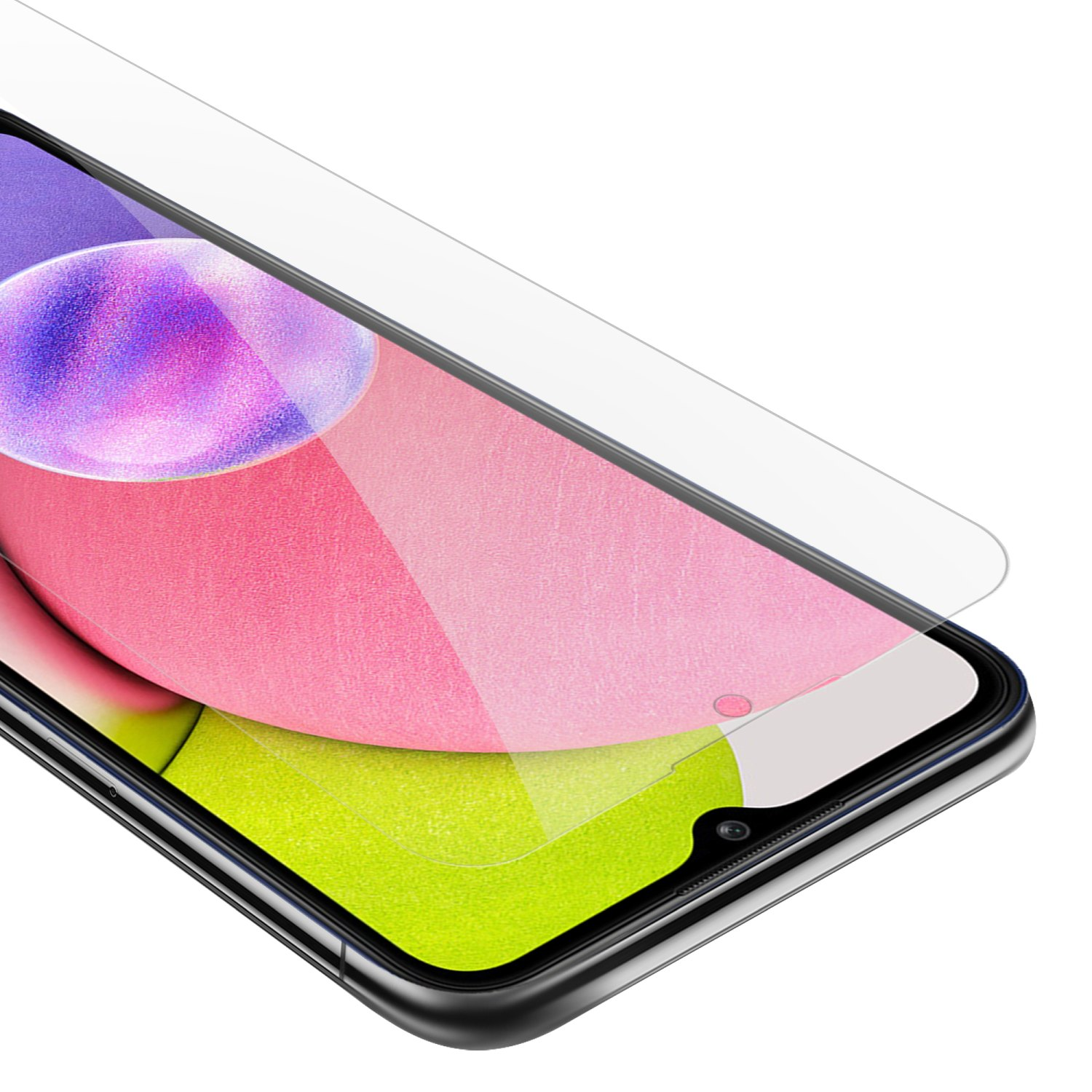 Viene applicata una protezione per lo schermo a un telefono. Sono visibili colori rosa, viola e verde.
