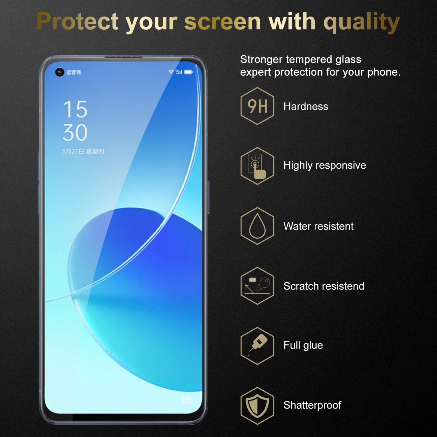 Schermo del telefono con protezione e testo: Proteggi il tuo schermo con qualità.