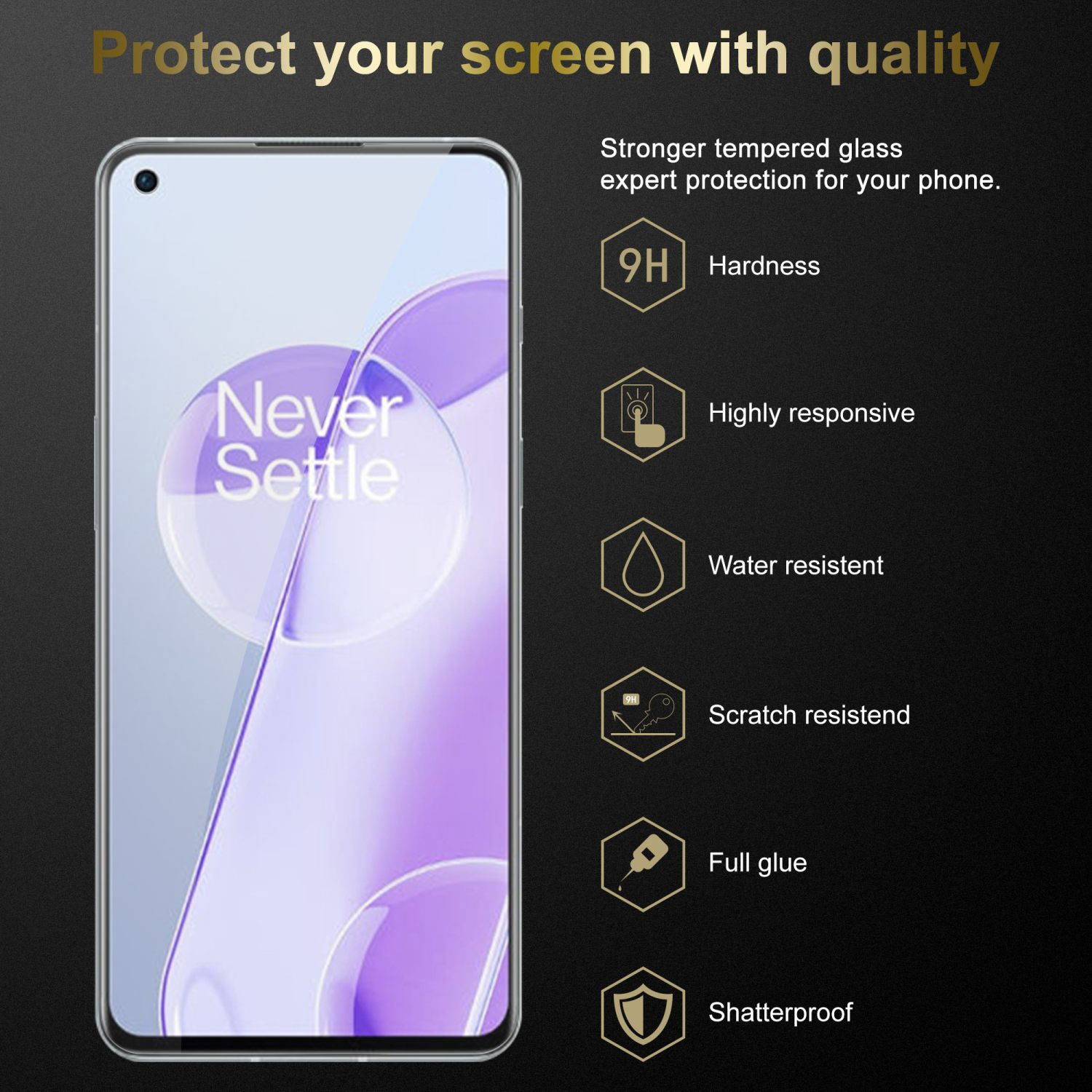 Uno smartphone mostra le caratteristiche della protezione dello schermo, come durezza e resistenza all'acqua.