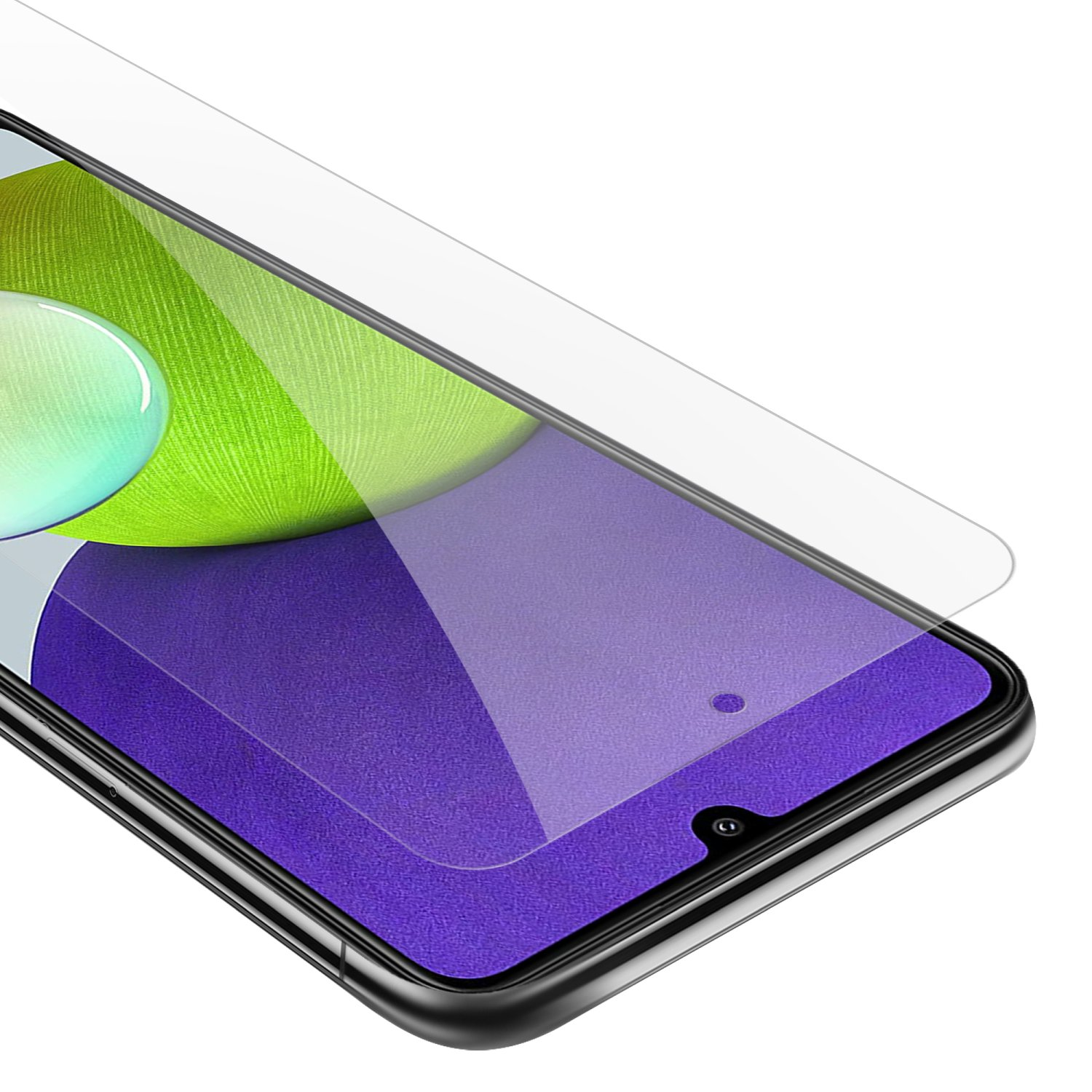 Primo piano di un telefono con protezione schermo installata.