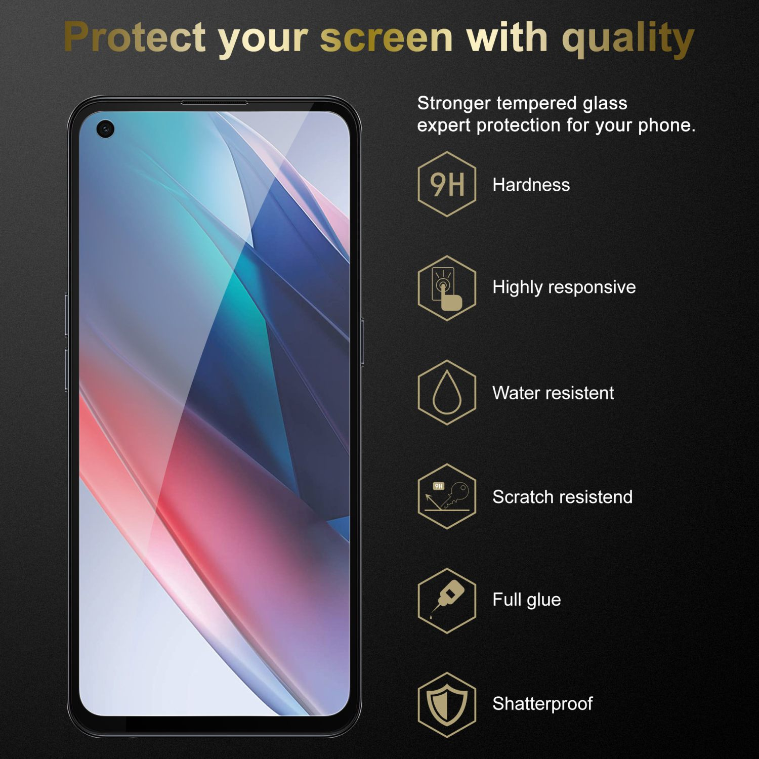 Uno smartphone mostra le caratteristiche della protezione dello schermo, come durezza e resistenza all'acqua.