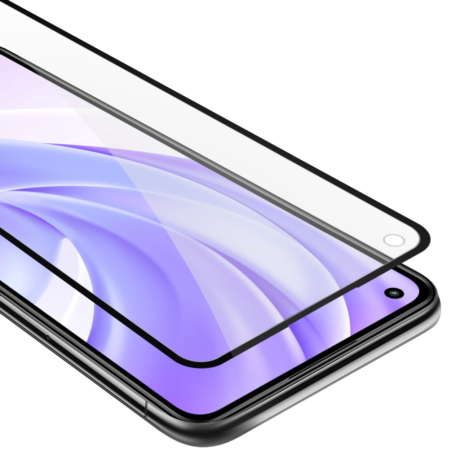 Schermo del telefono con protezione schermo applicata, che mostra una superficie pulita e chiara.