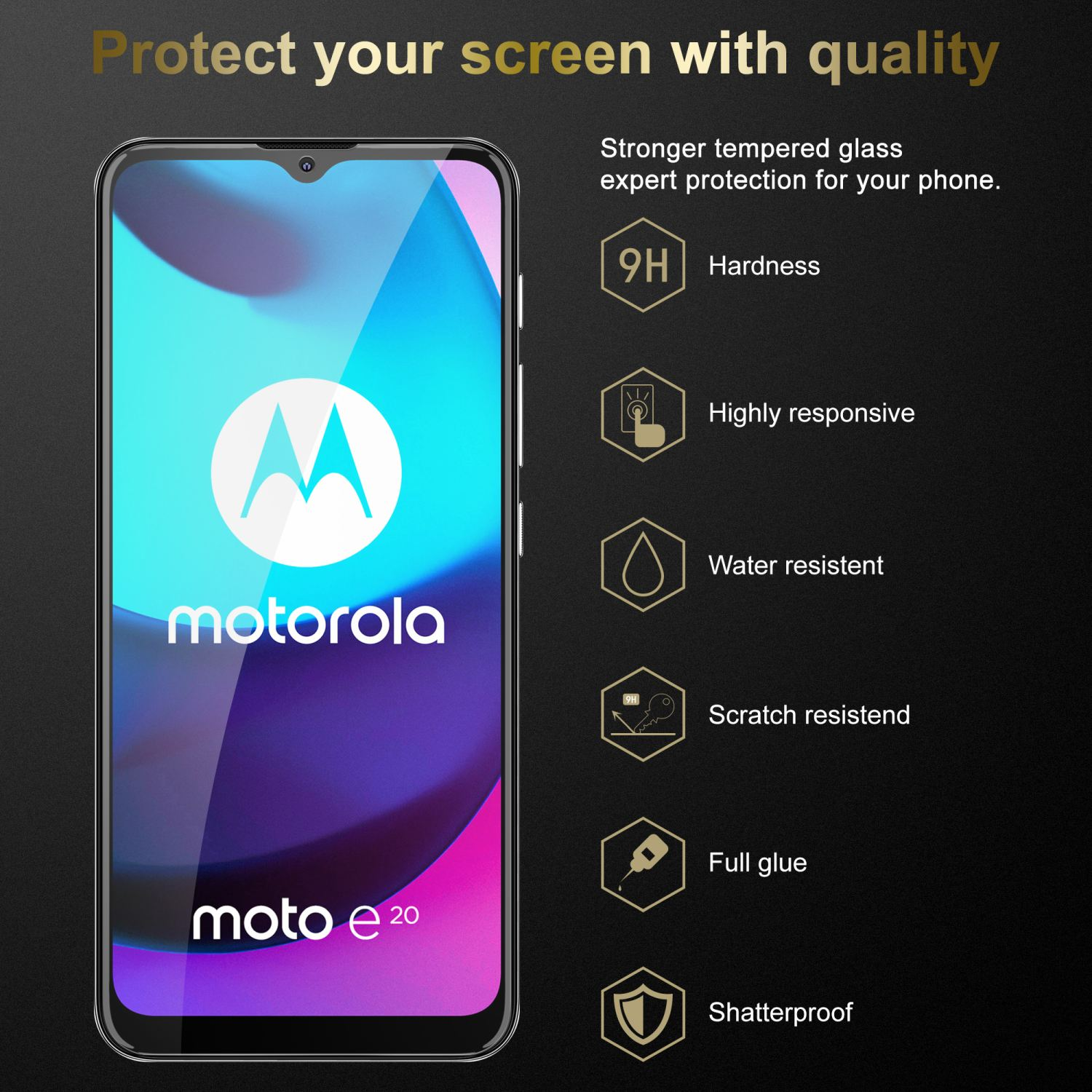 Schermo del telefono Motorola con caratteristiche: Durezza, reattivo, resistente all'acqua, ai graffi, colla piena, infrangibile.