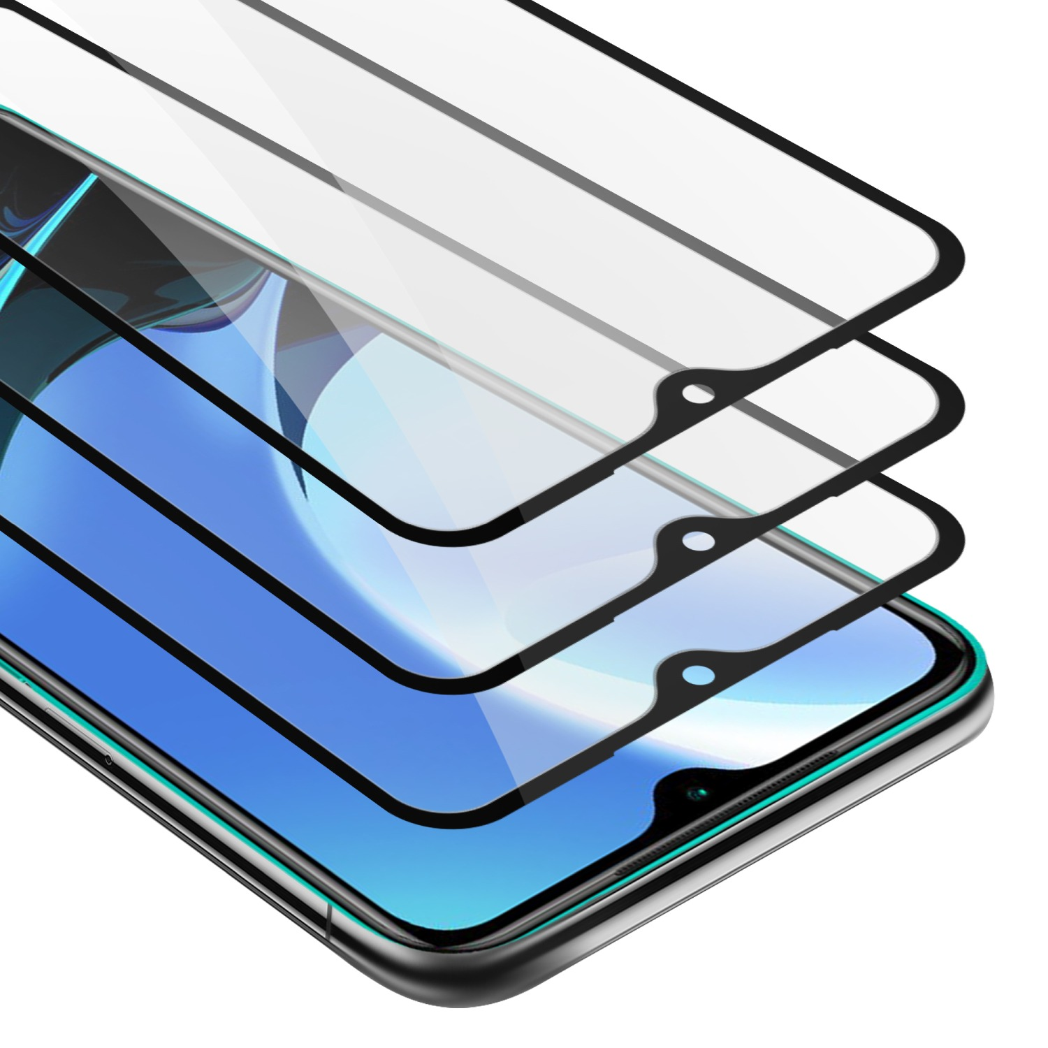Un telefono con protezione per schermo e due protezioni aggiuntive.