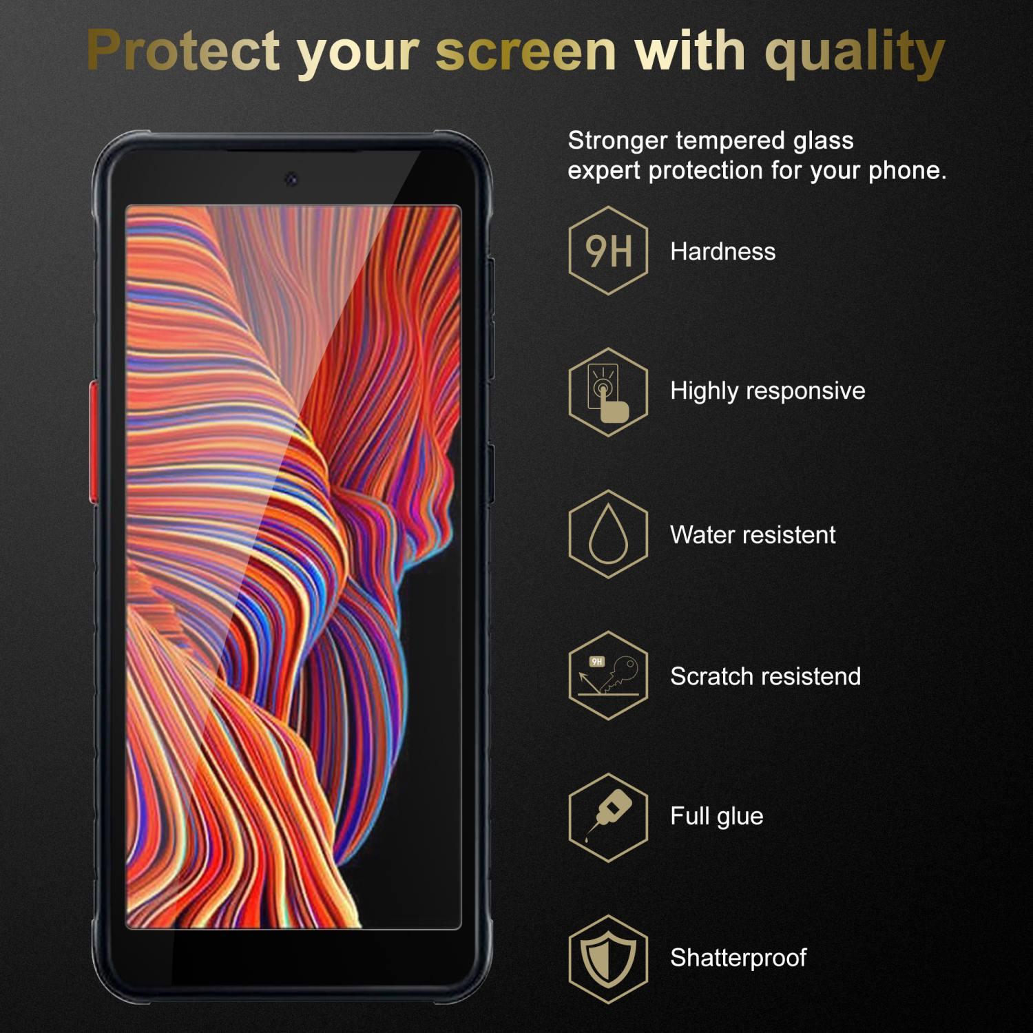 CADORABO 3x Vollbild Schutzglas Tempered 5) Schutzfolie(für Samsung Galaxy XCover