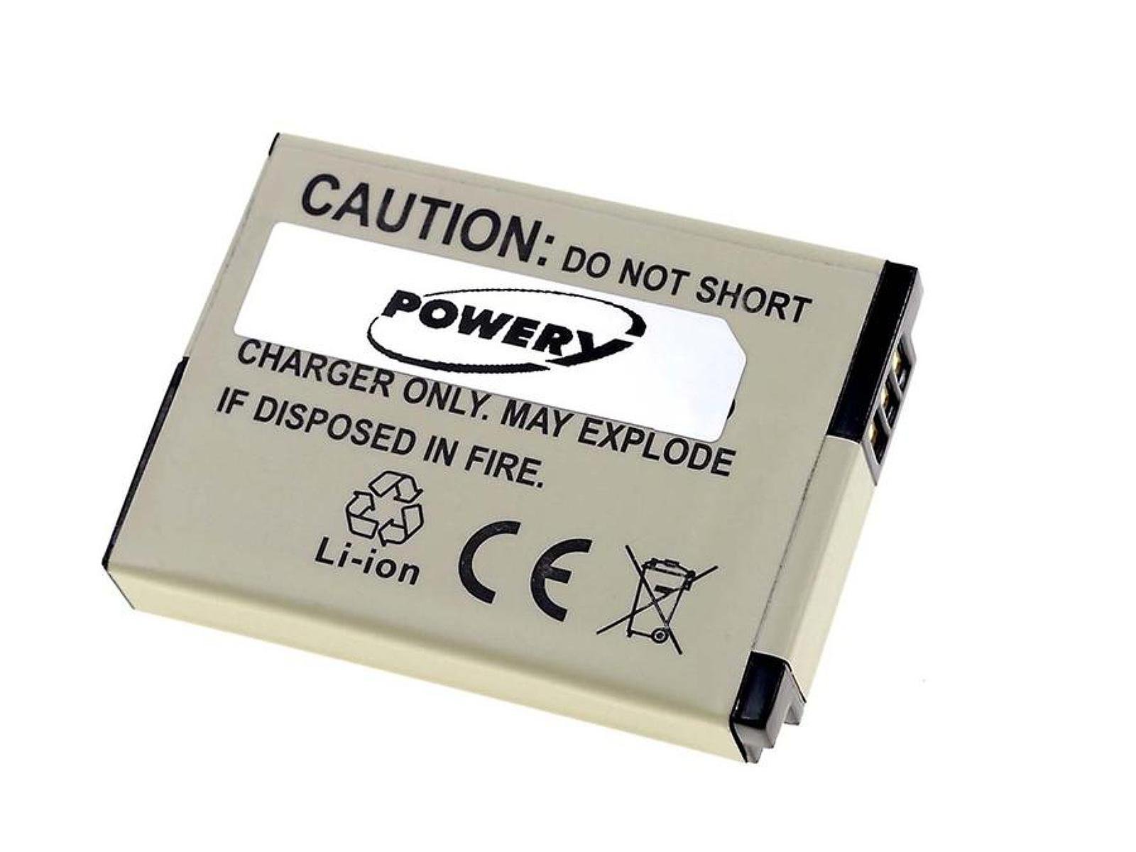Una batería gris con texto de advertencia y el logotipo de Powerby sobre un fondo blanco.
