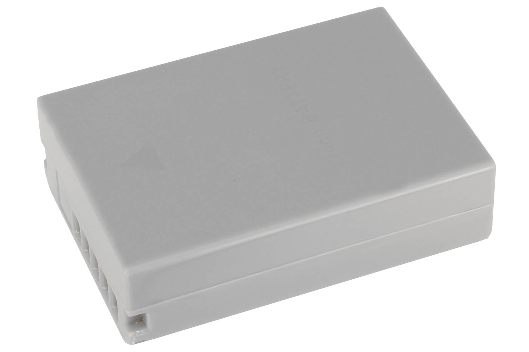 Graues elektronisches Bauteil aus Kunststoff, rechteckige Form.