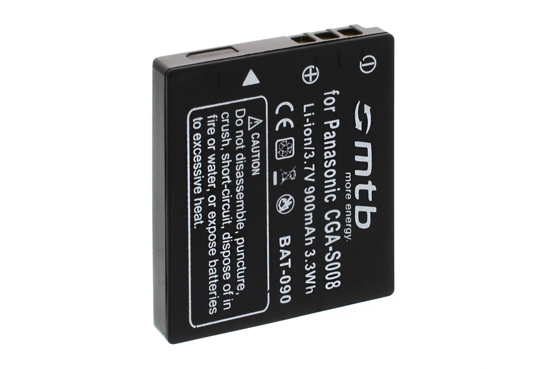 Eine schwarze mtb-Batterie für Panasonic. Es hat Warnungen und Spezifikationen aufgedruckt.