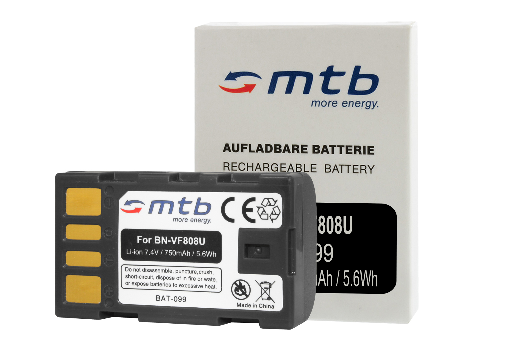 Batterie mit Text und eine weiße Box mit Batterieinformationen auf weißem Hintergrund.