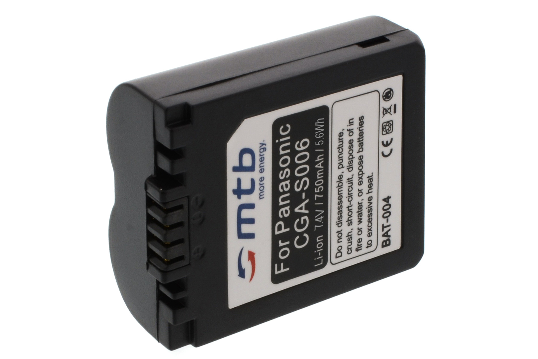 Eine schwarze Batterie mit weißem Text und Logo, vor weißem Hintergrund.