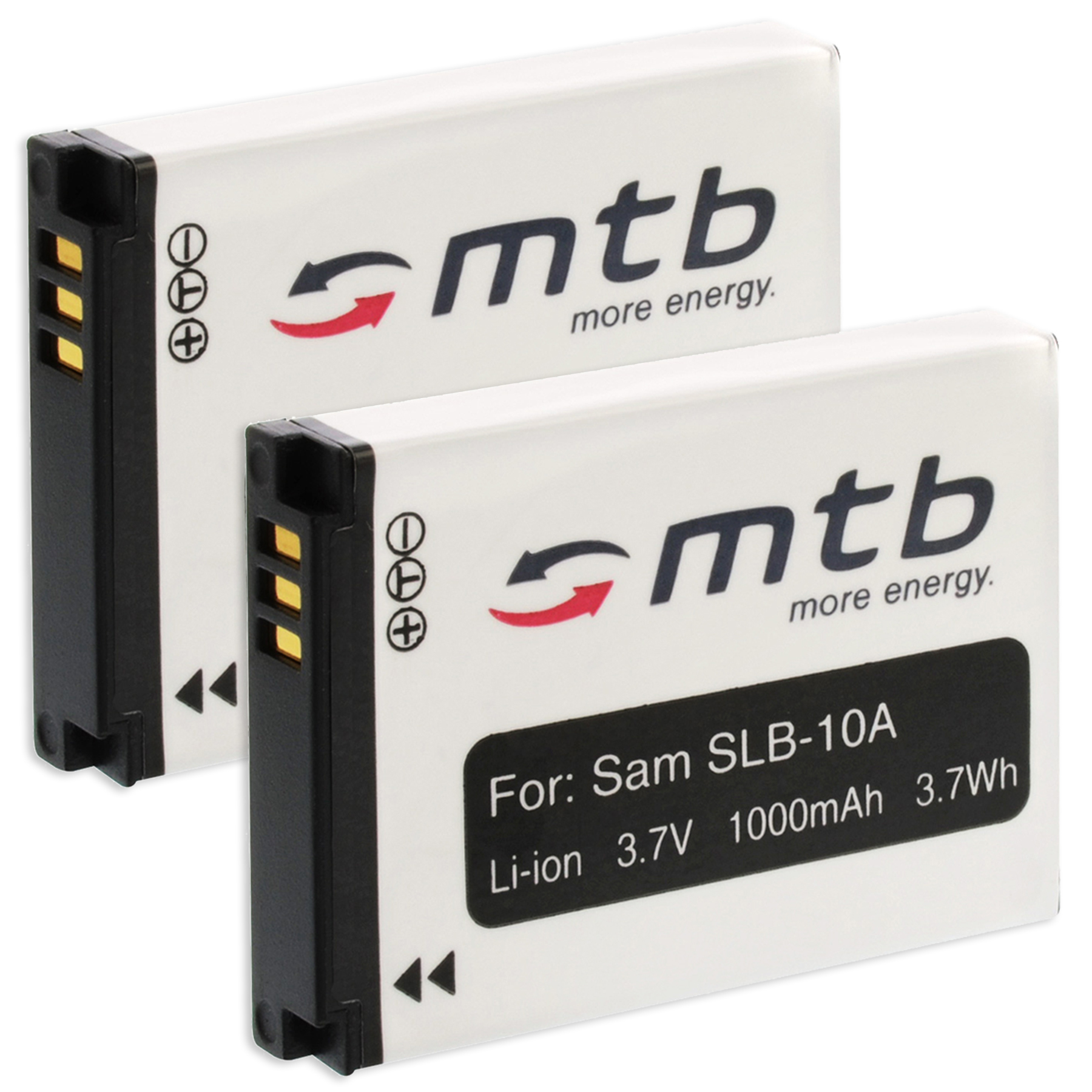 Zwei weiße Batterien mit dem MTB-Logo und dem Text 'more energy'.