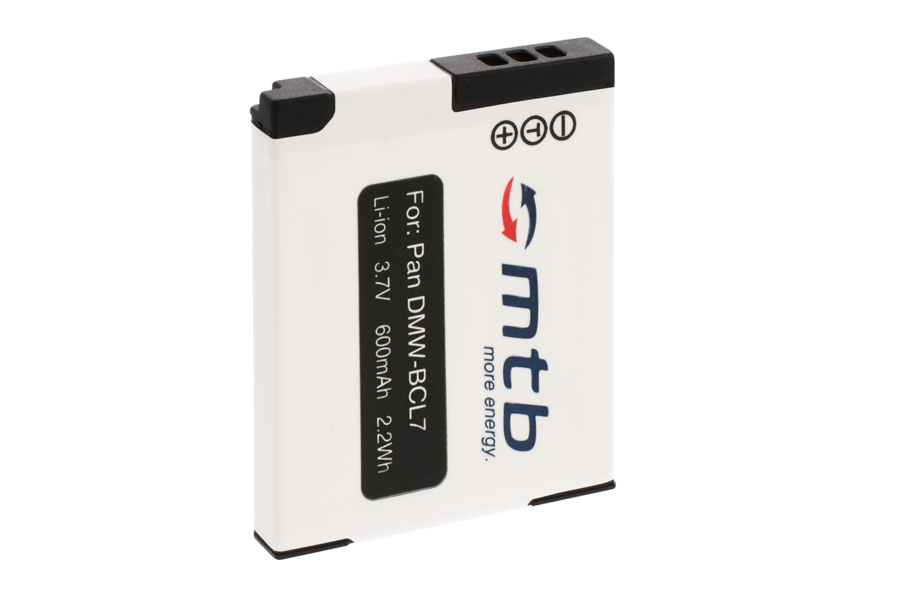 Weißer Akku, schwarzes Etikett, für Pan DMW-BCL7, Li-Ion 3,7 V 600 mAh 2,2 Wh.