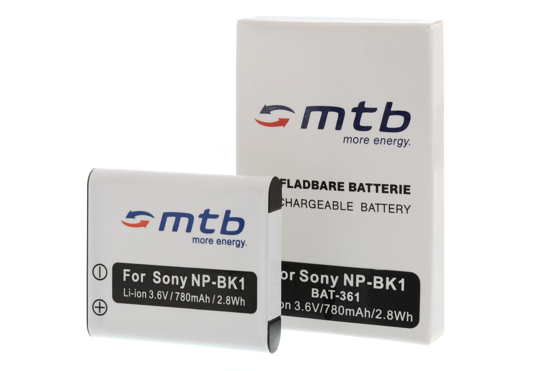 Akku und Verpackung. Schwarzer Text: Für Sony NP-BK1.