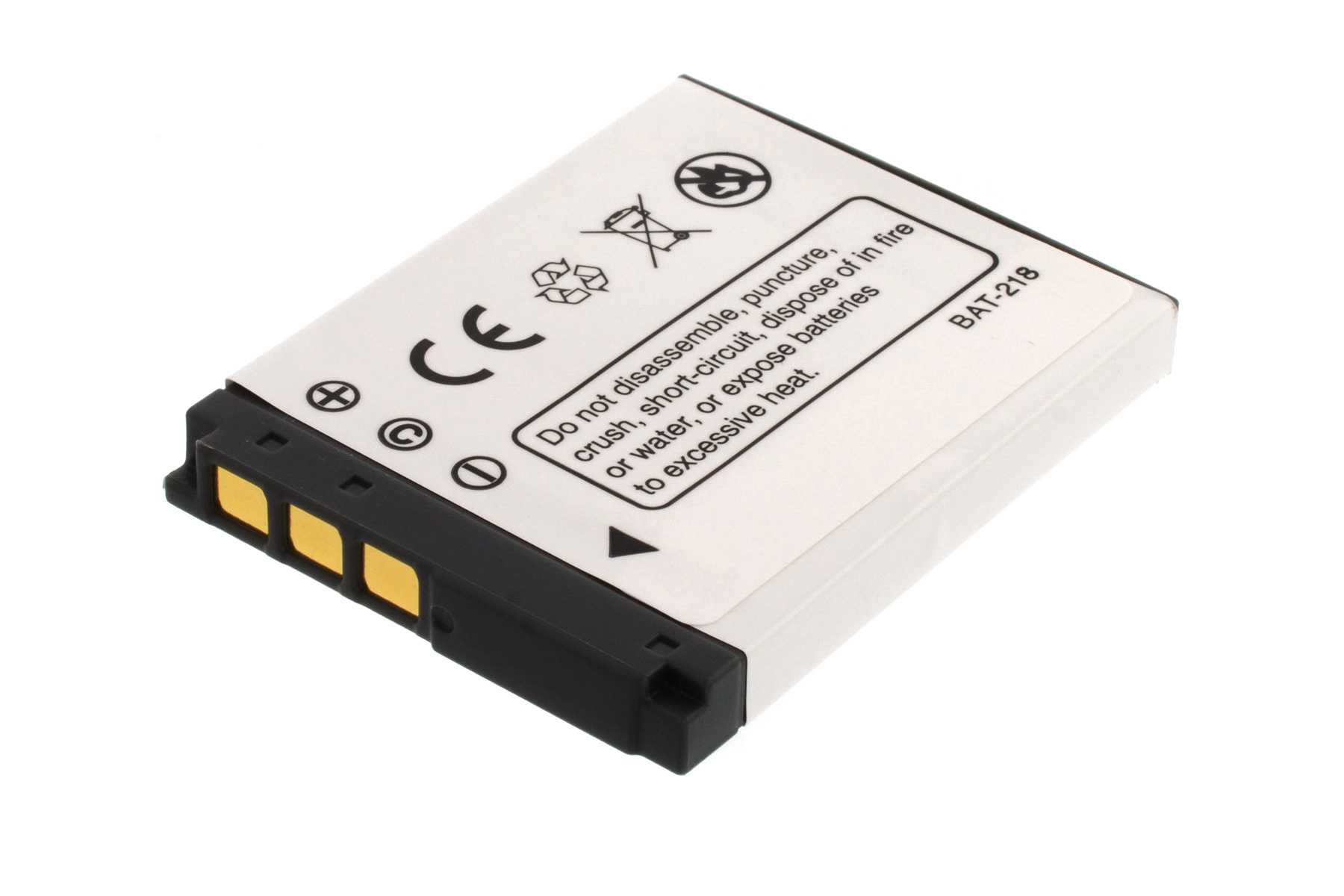 Eine weiße Batterie mit einem schwarzen Anschluss und einem Etikett.