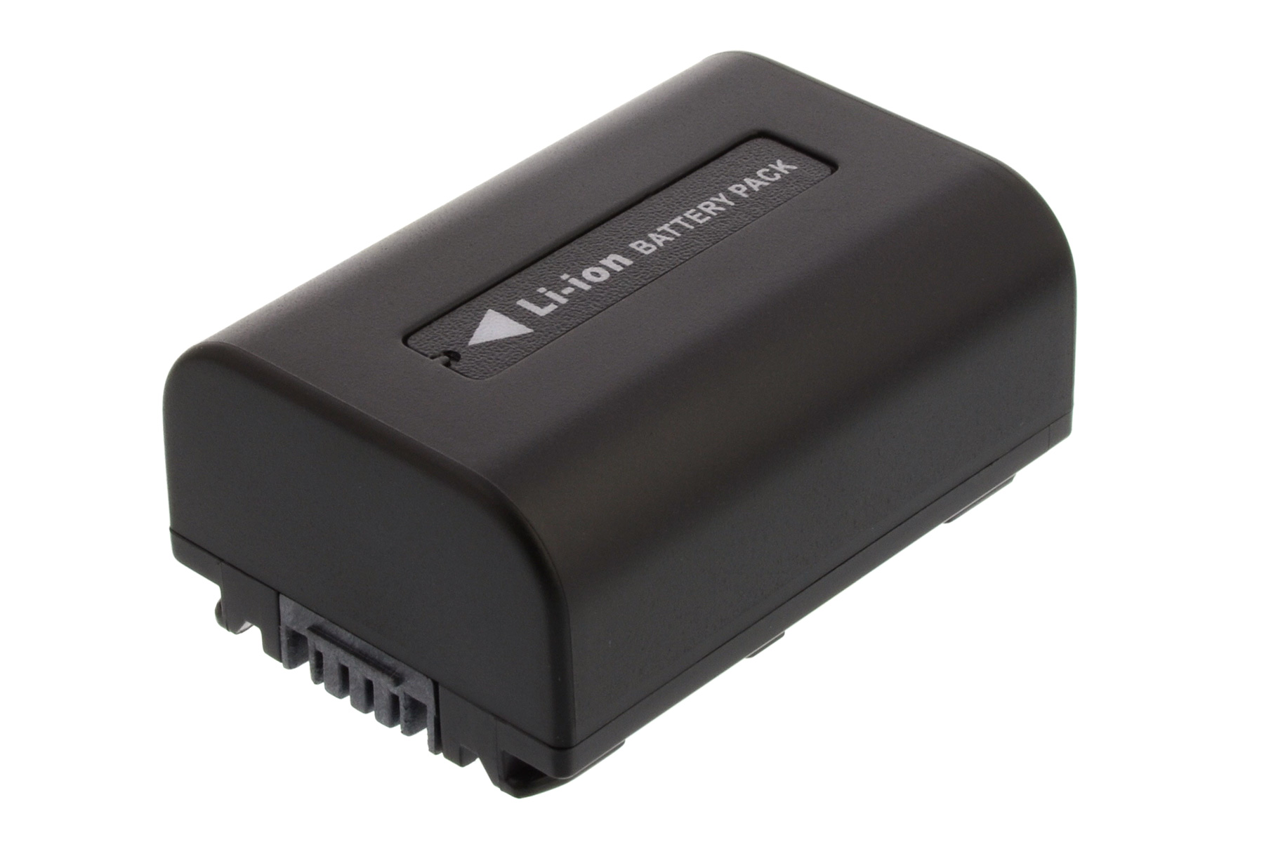 Schwarzer rechteckiger Akku mit weißem Etikett, gekennzeichnet mit 'Li-ion Battery Pack'.