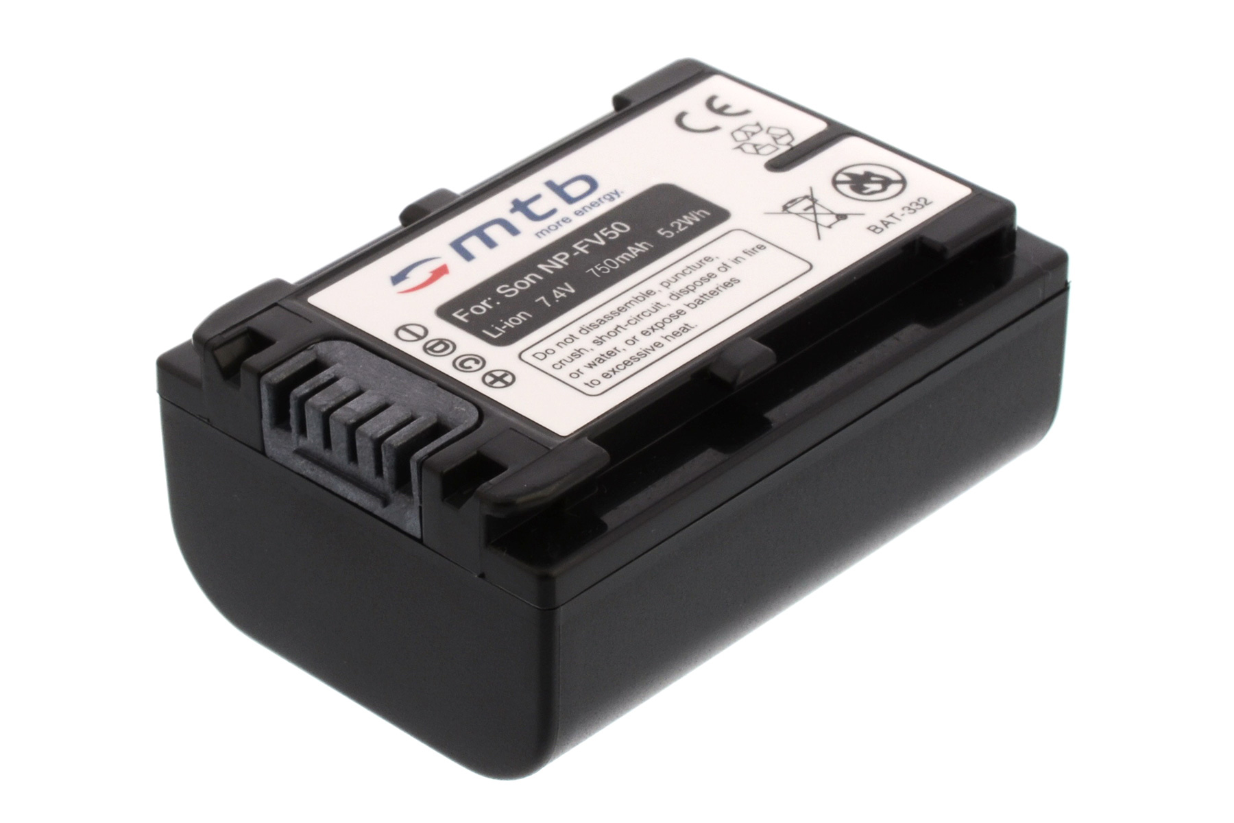 Schwarze Sony-Batterie mit weißem Text und Logo.