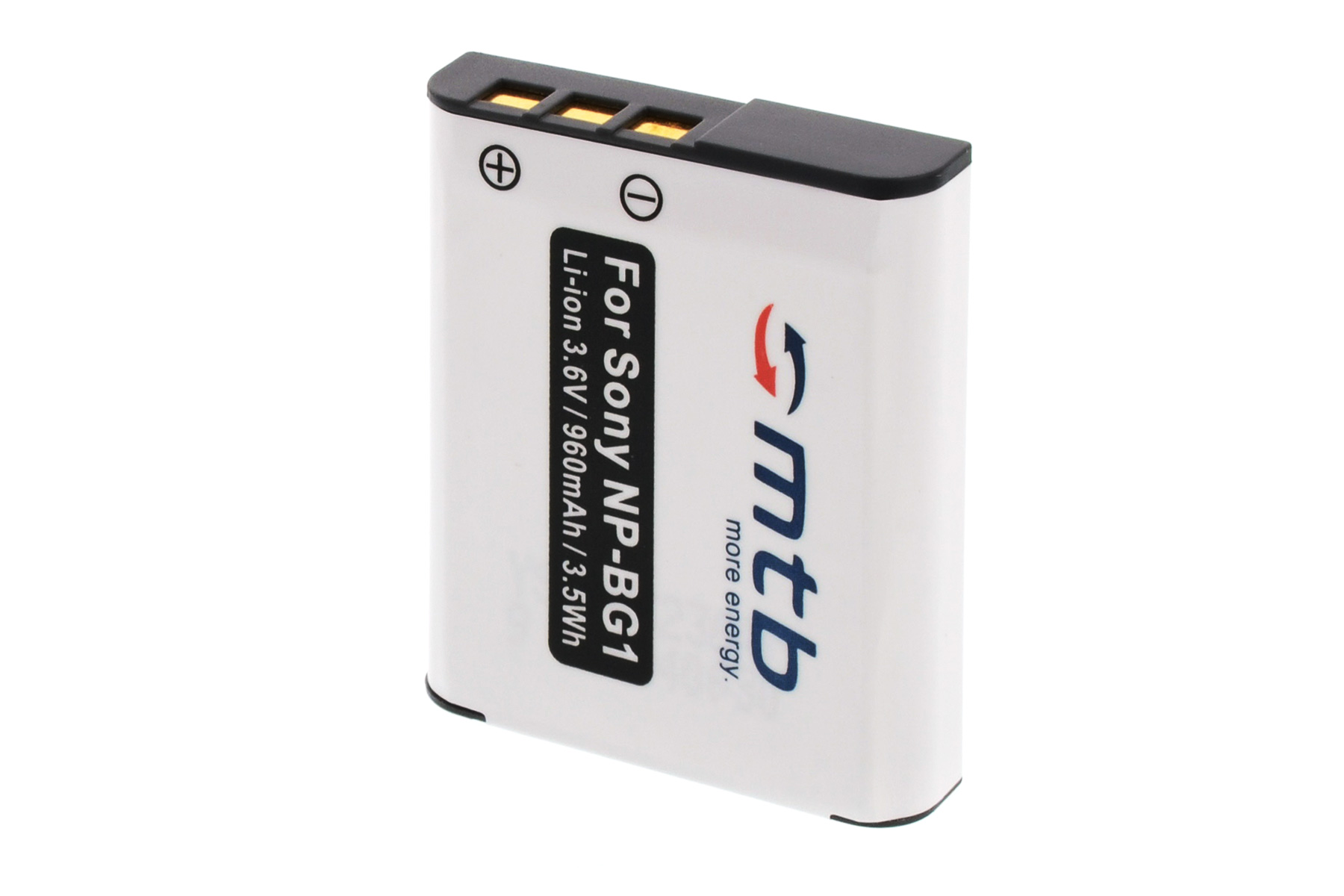 Eine weiße Batterie mit Text und Logo.