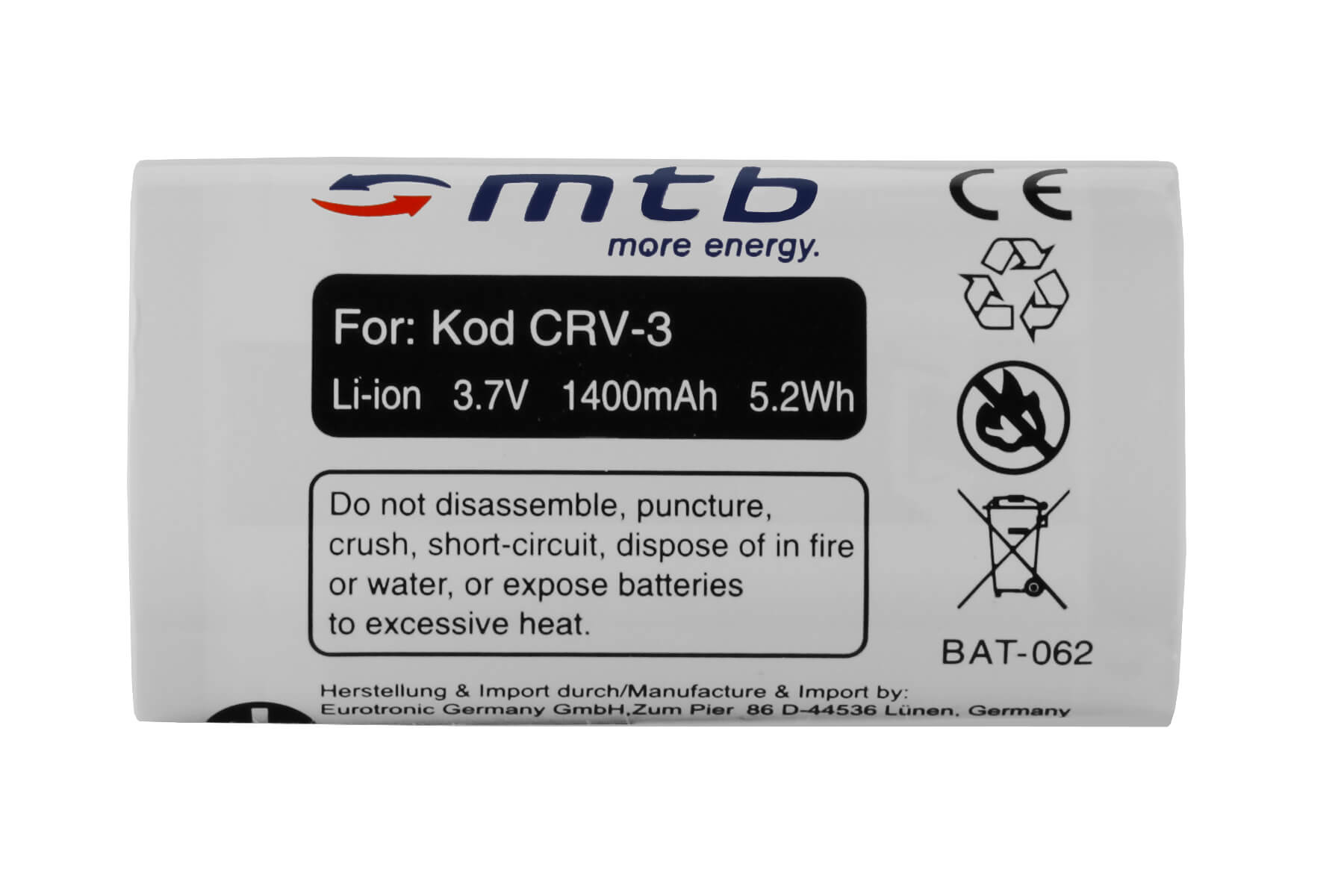 MTB MORE ENERGY 2x 1400 BAT-062 CR-V3 mAh Akku, Li-Ion