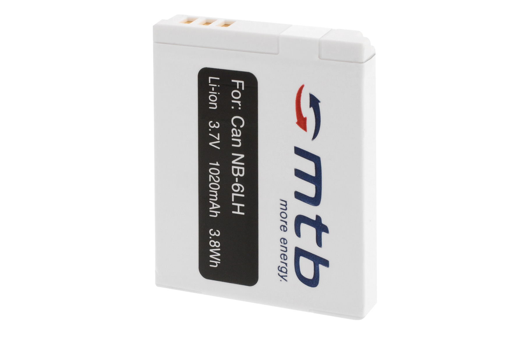 Weißer Akku, das Etikett lautet 'For Can NB-6LH Li-ion 3.7V 1020mAh'.
