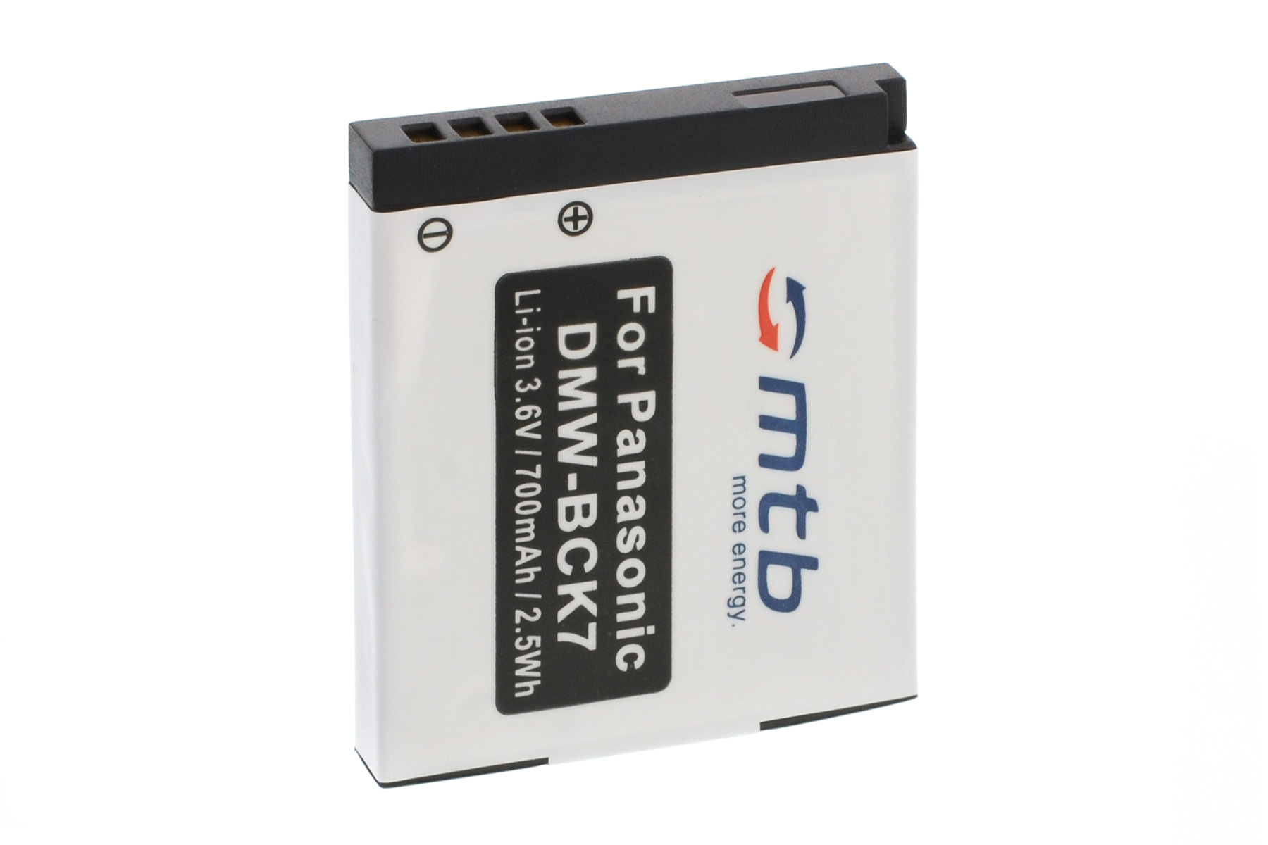 Eine weiße Batterie mit schwarzem Text und einem Logo.