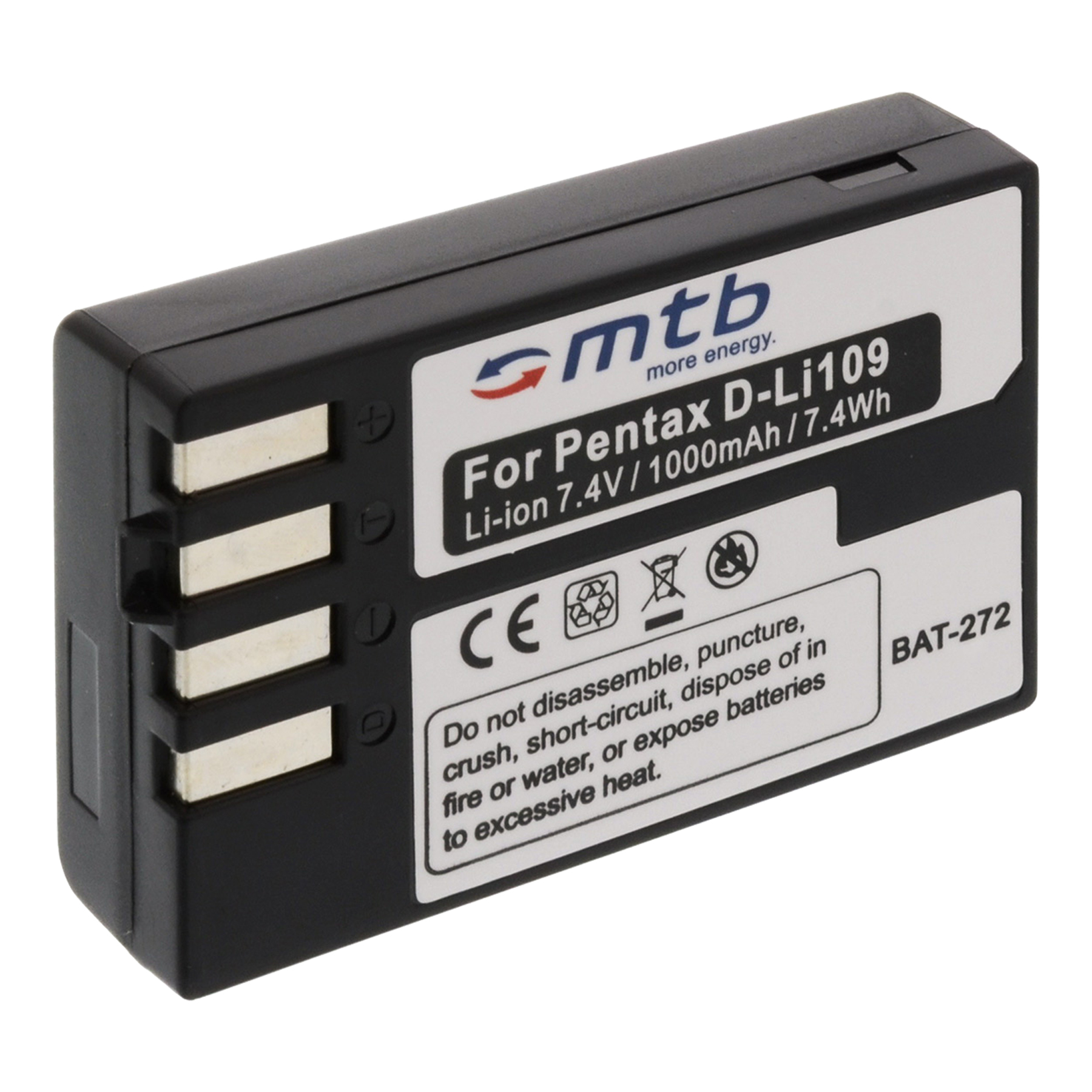 Schwarze Batterie mit Etiketten. Rechteckig, auf weißer Oberfläche.