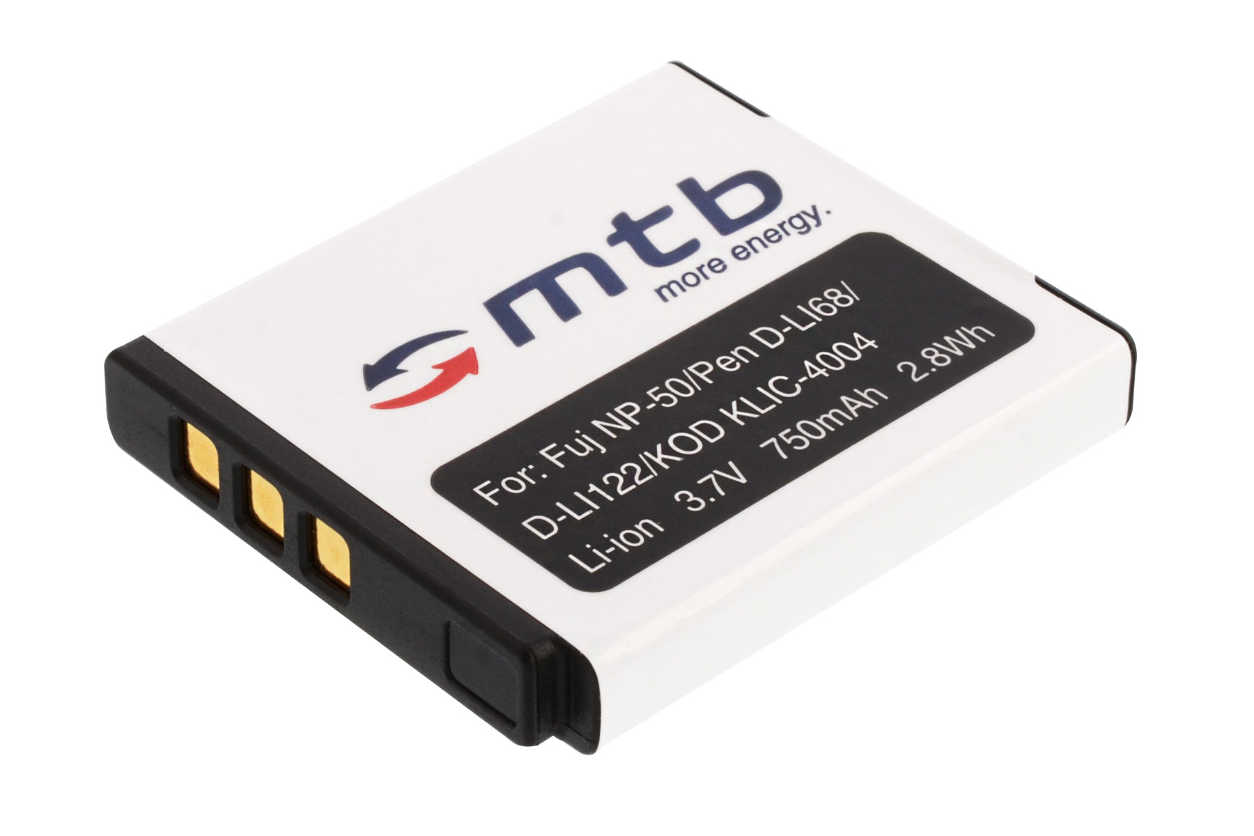 Weiße Batterie mit schwarzem Etikett. Text enthält 'mtb more energy' und Warnungen.