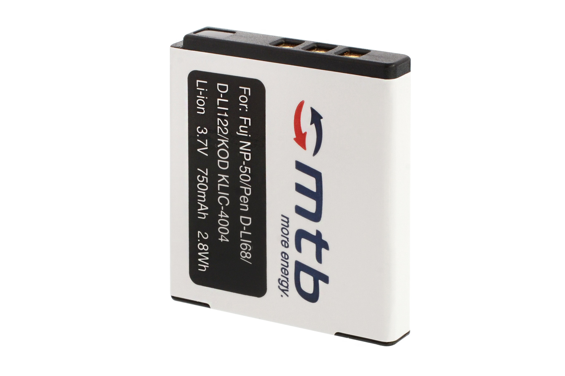 Eine weiß-schwarze Batterie mit Text.