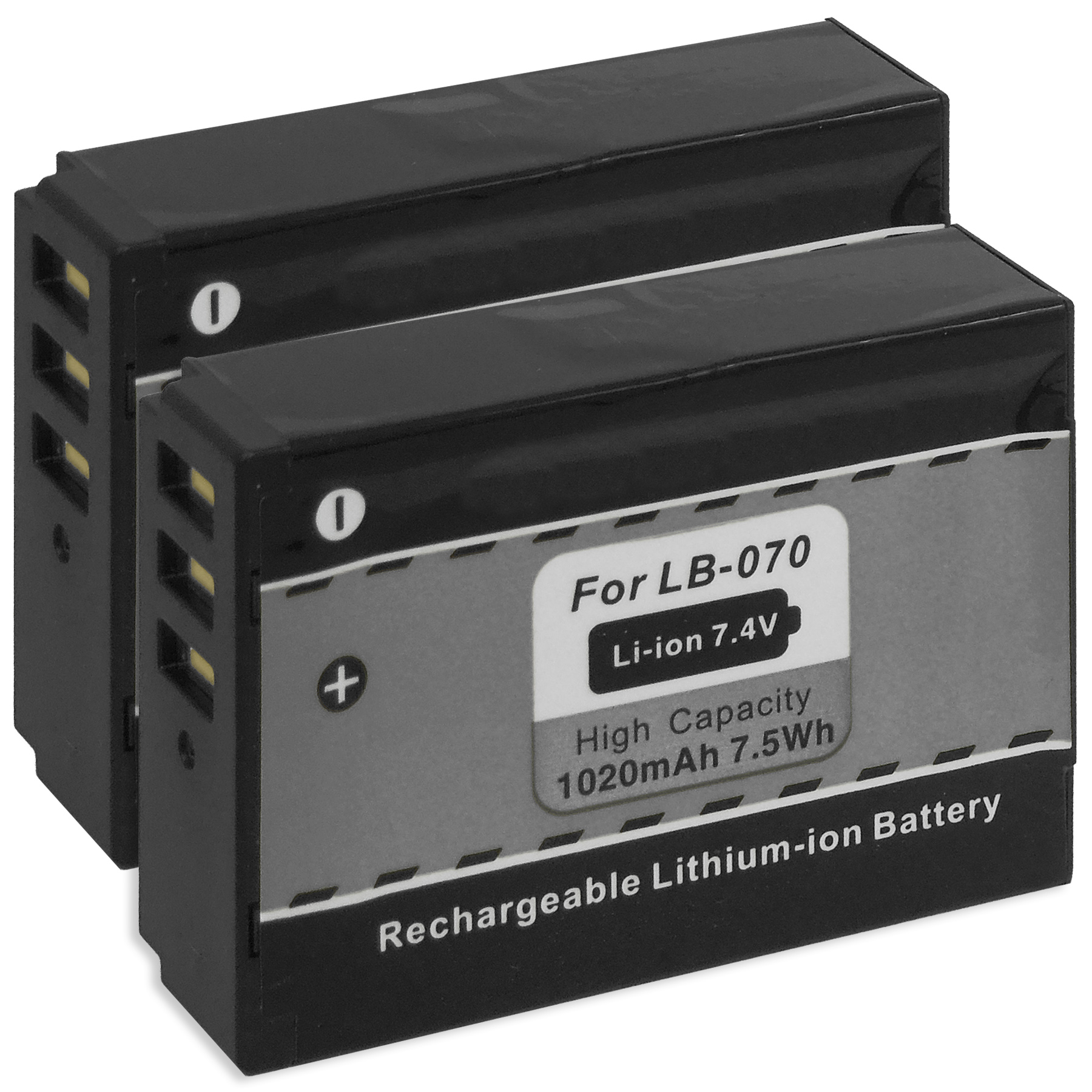 Zwei schwarze rechteckige Batterien. Sie haben Etiketten mit Text.