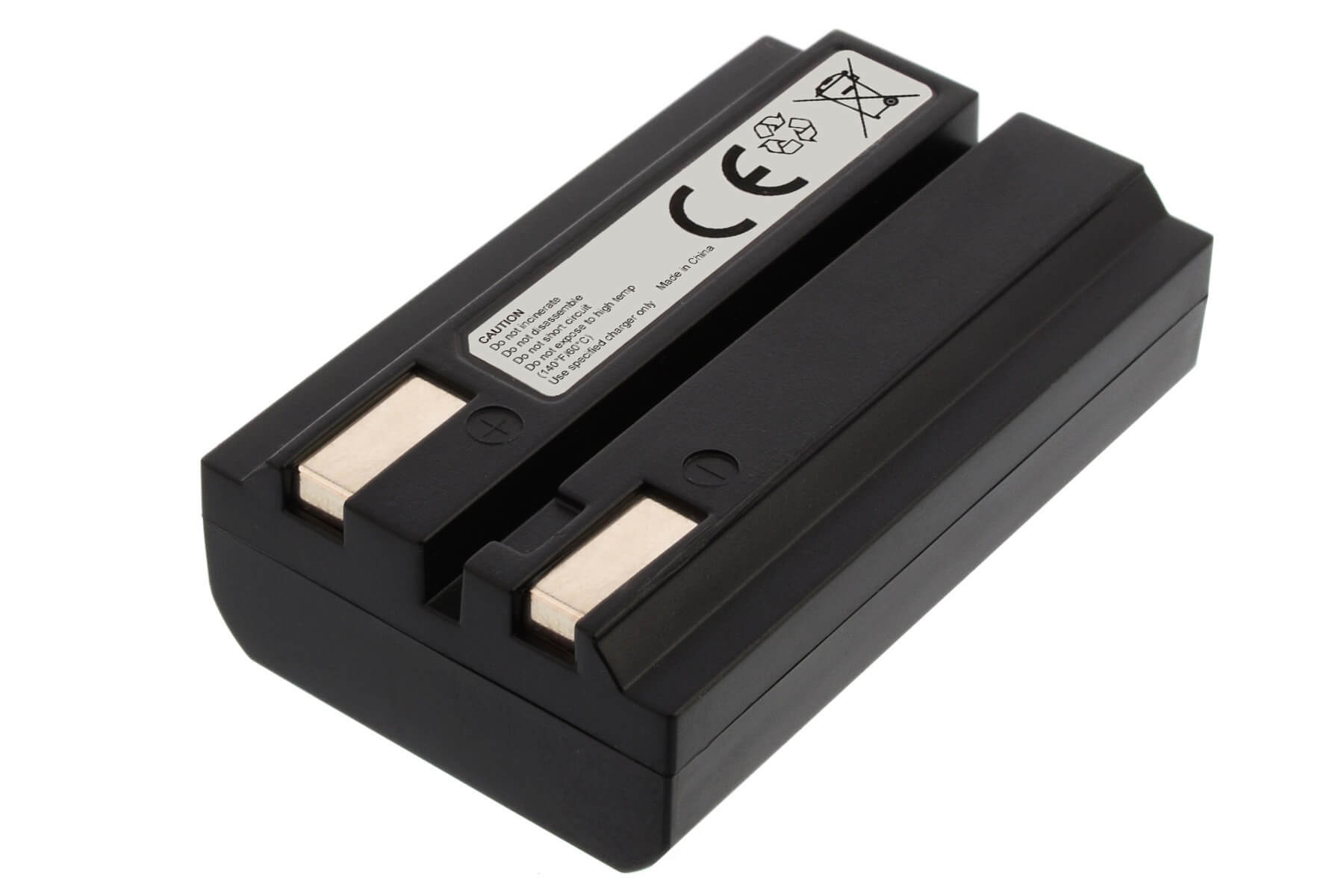 Eine schwarze Batterie mit Text und Symbolen.