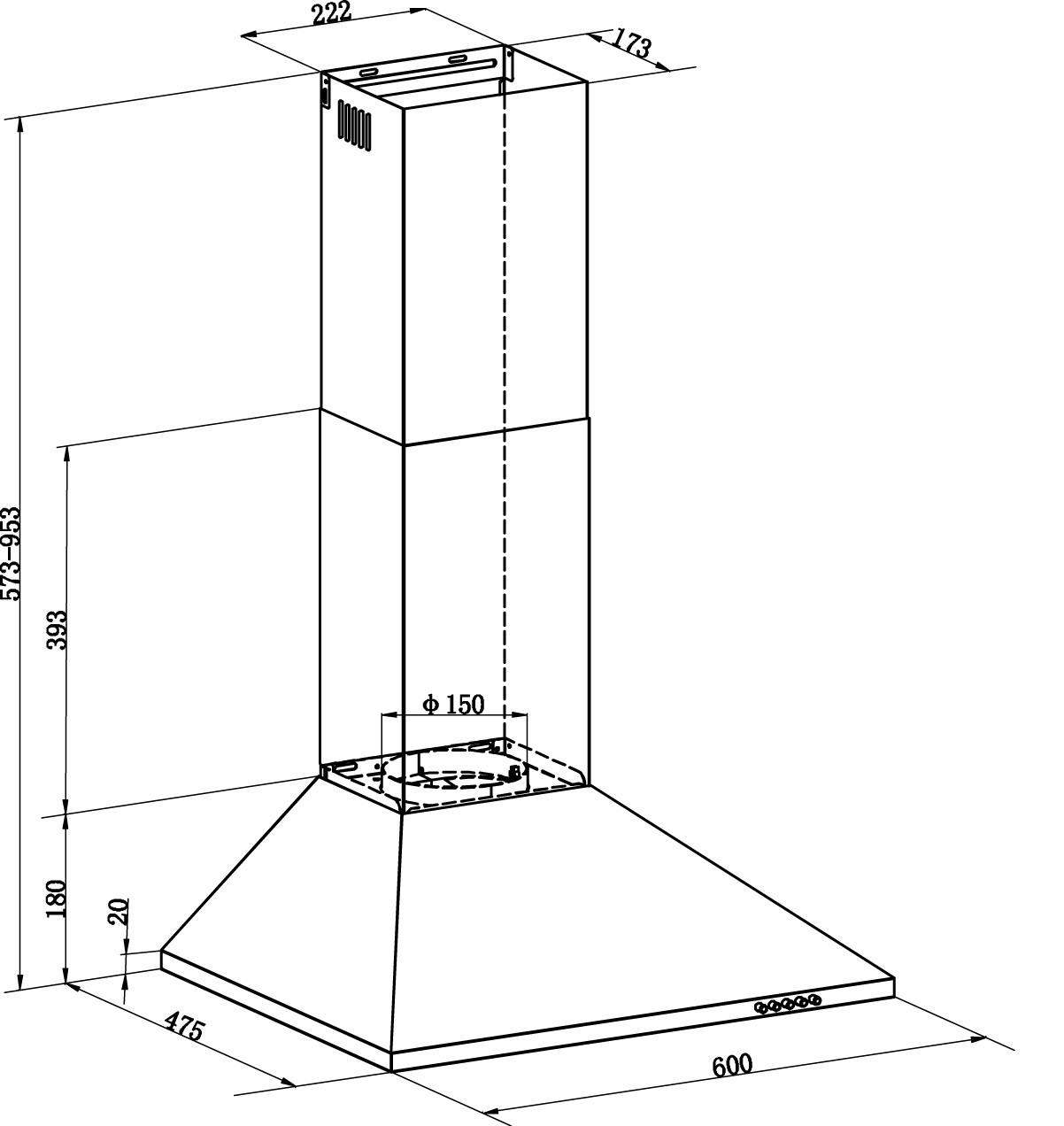 RESPEKTA Umluftset CH22058IXB, breit, Umluftset mm (600 475 tief) Kamindunstabzugshauben mm