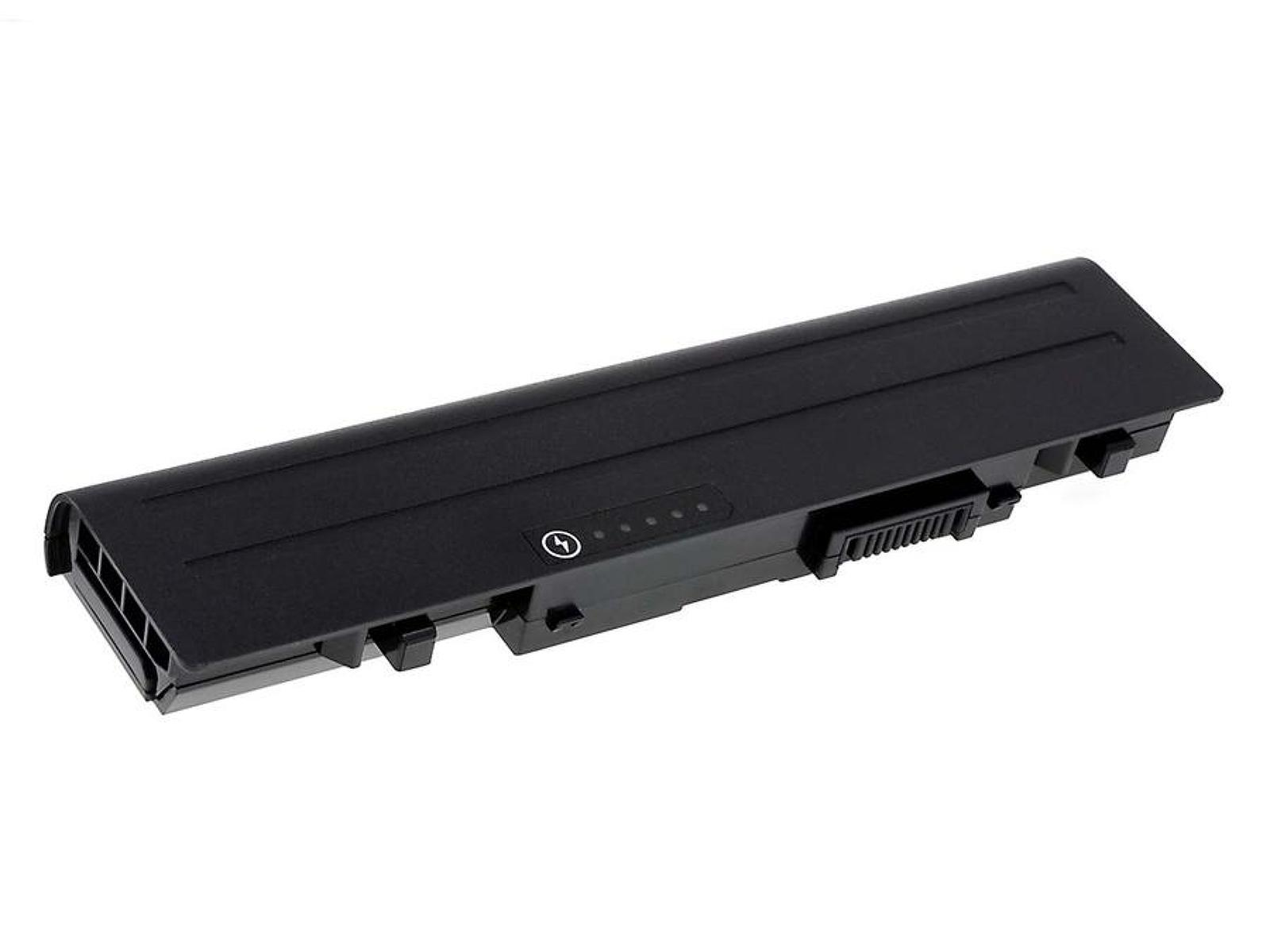 Batería negra para portátil, rectangular, con indicador de encendido y puerto de conexión.
