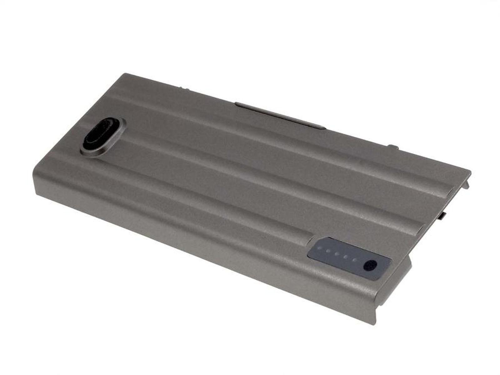 Batería gris de portátil con indicador de carga y fondo blanco.