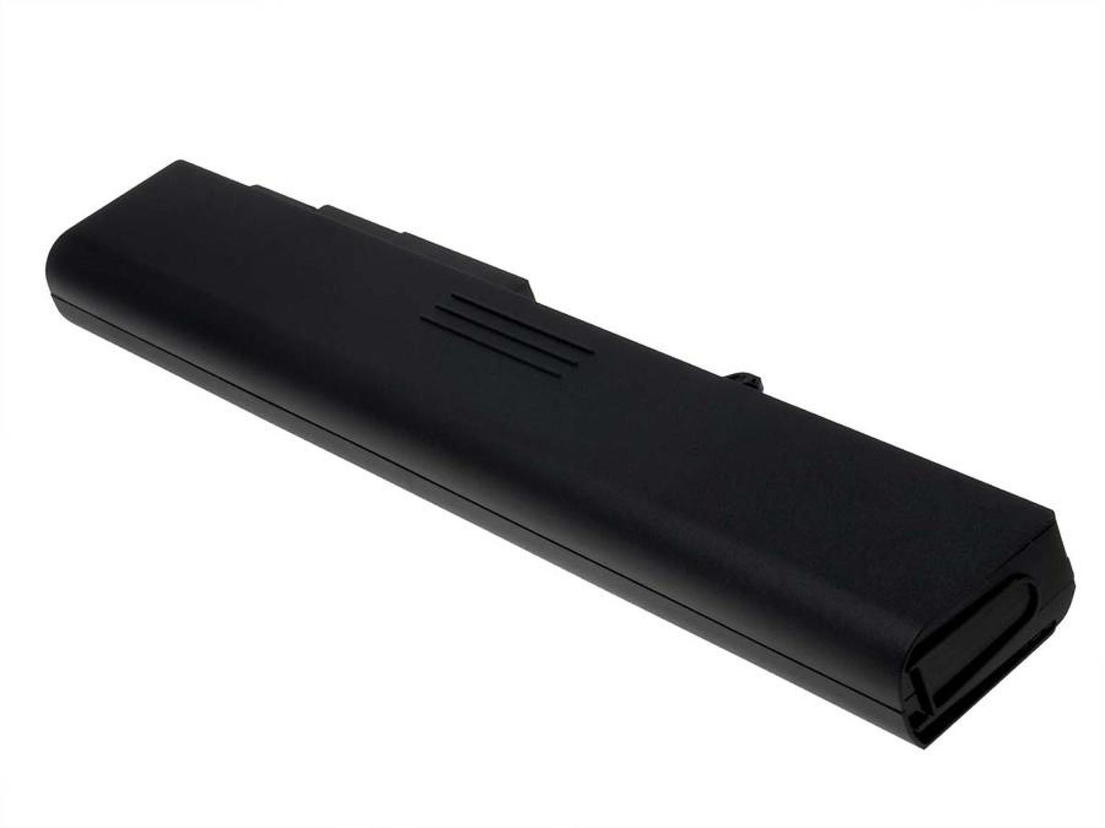 Batería rectangular negra para portátil, sobre fondo blanco.