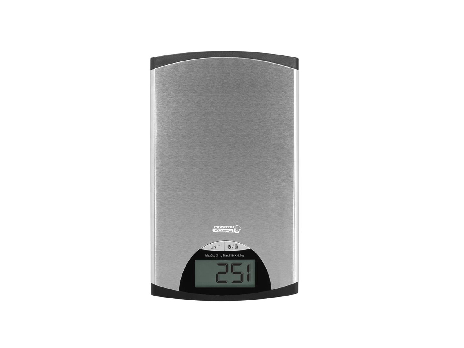 Una bilancia da cucina digitale con un display che mostra il peso 251.