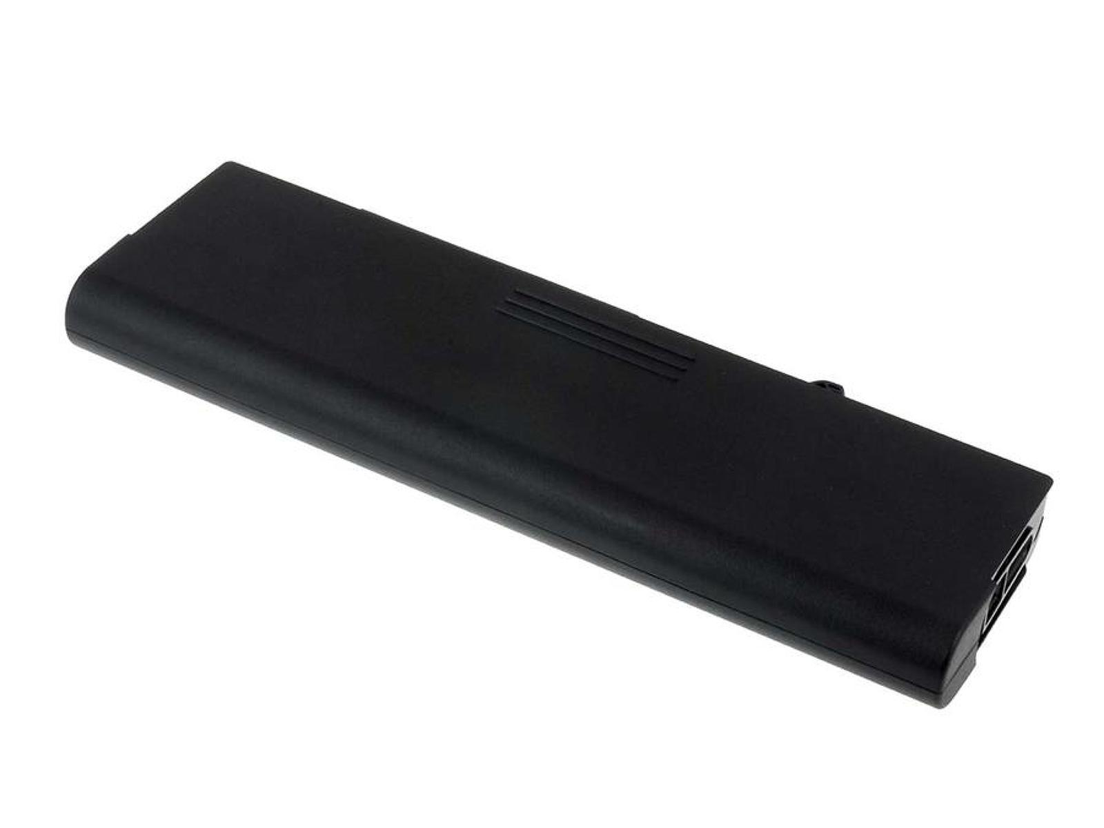 Batería negra rectangular para portátil. Aislada sobre un fondo blanco. Vista superior.