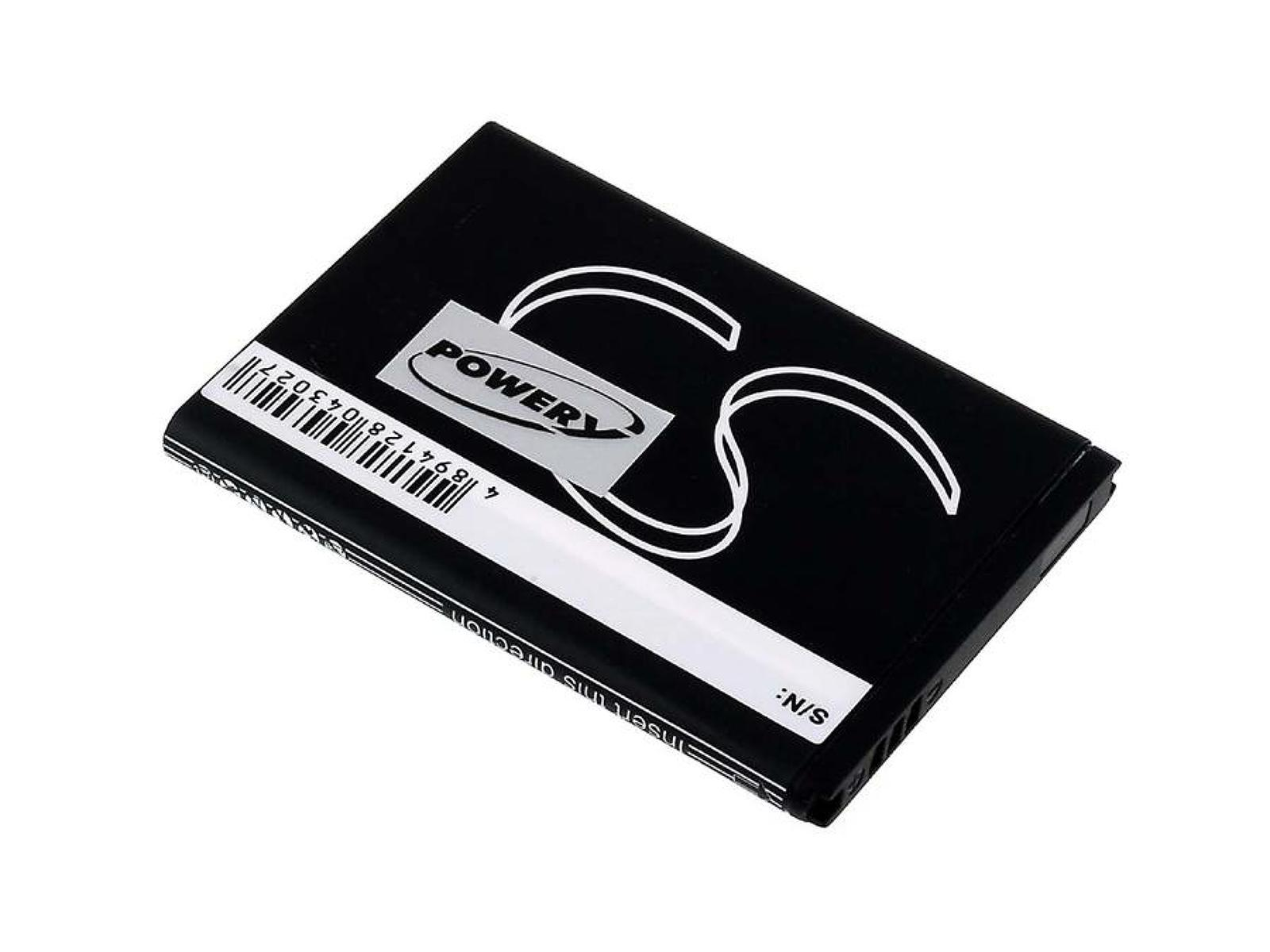 Batería negra con logo blanco. Texto: POWER, diseño S. Código de barras y número de serie. Fondo negro.